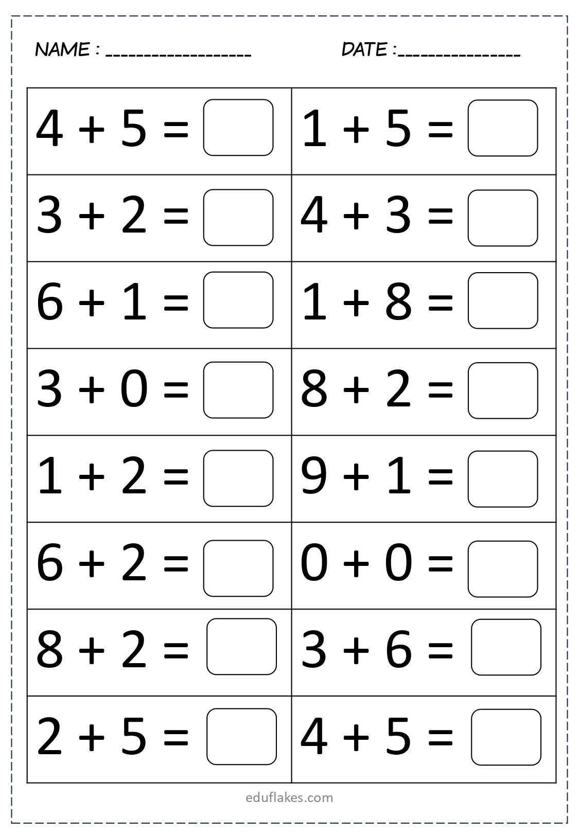 Free Single Digit Addition Worksheets For Kindergarten Grade 1 Eduflakes