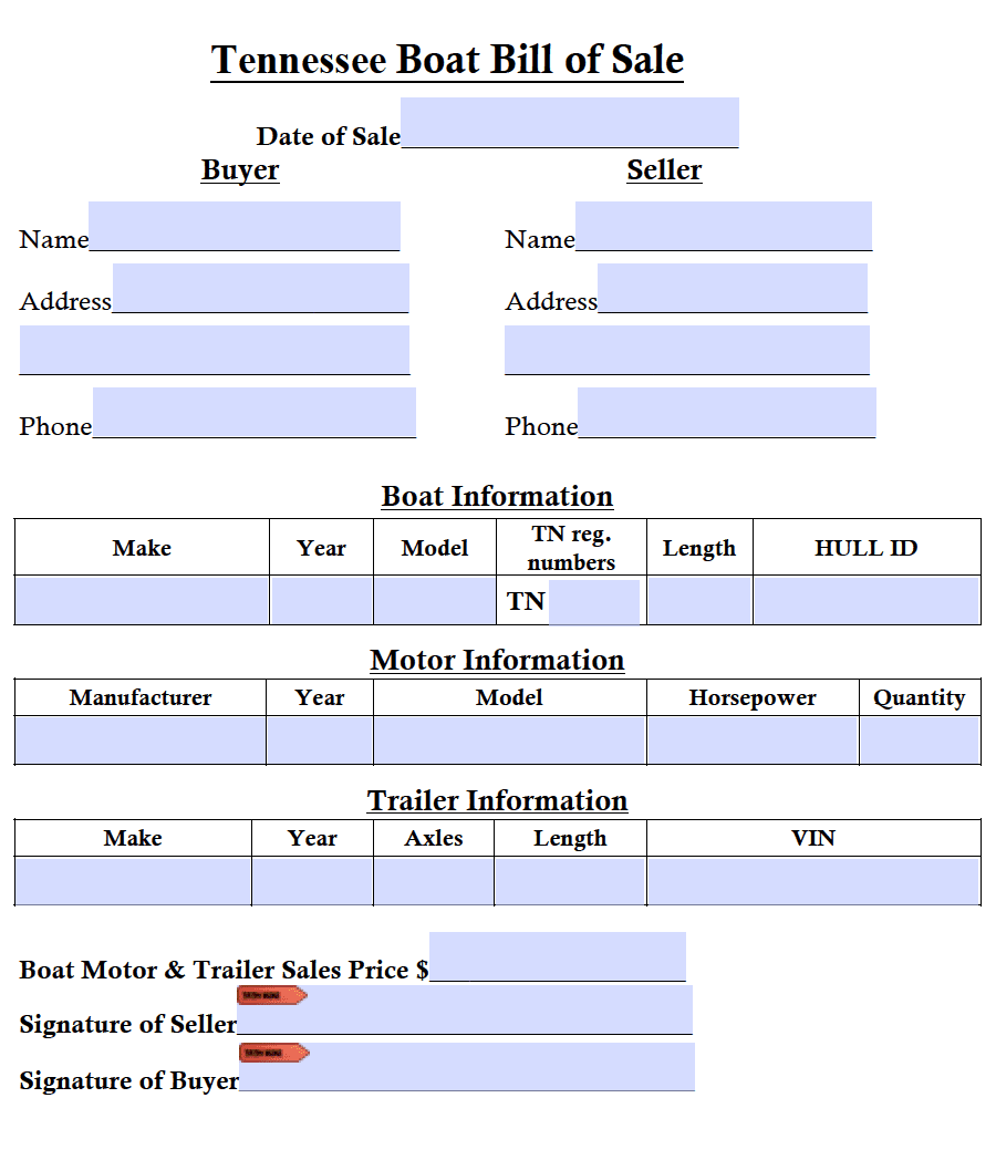 Free Tennessee Boat Vessel Bill Of Sale Form PDF