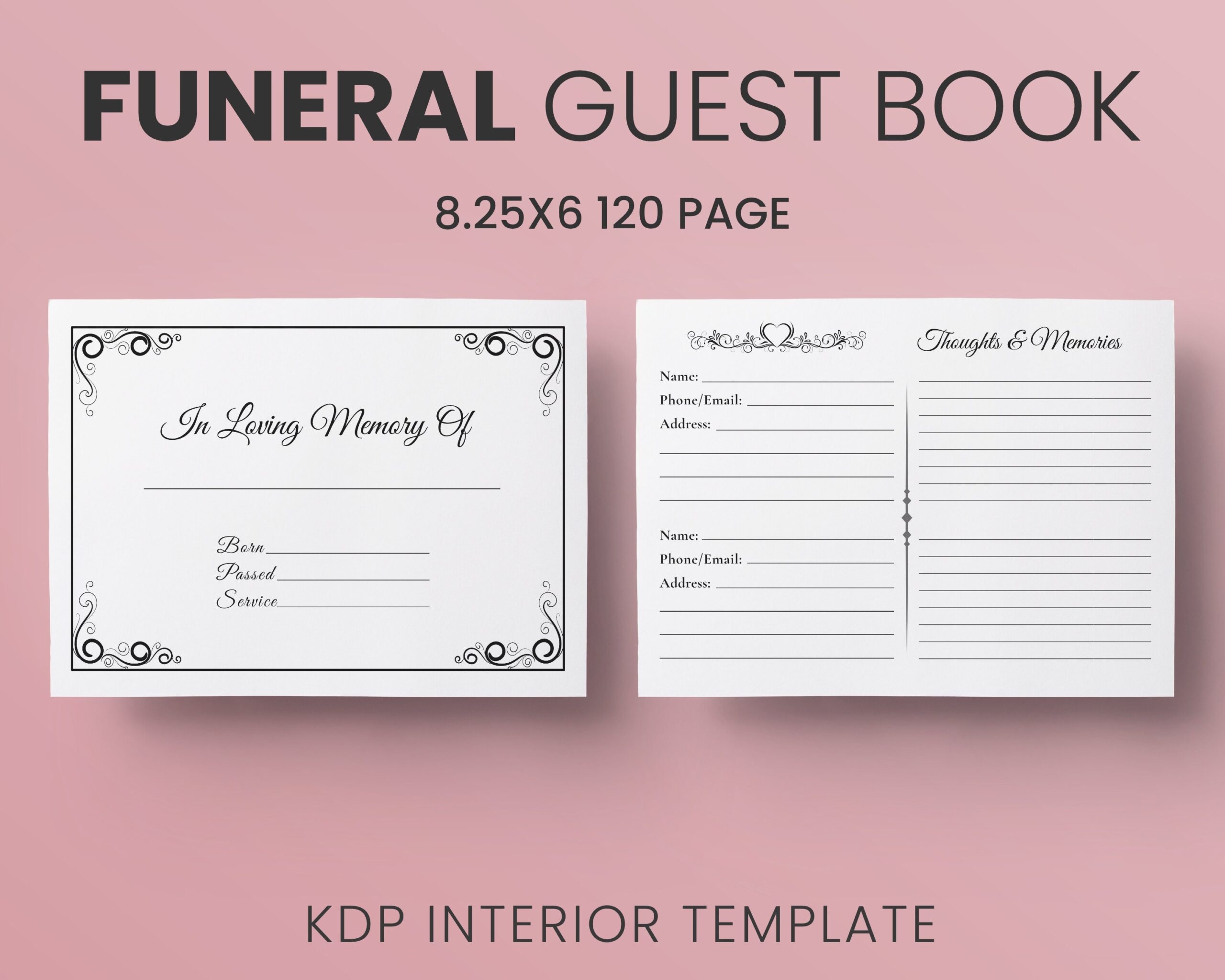 Funeral Guest Book Memorial Guest Book KDP Interior Template 8 25x6 Inches 120 Page Ready To Upload PDF Low Content Book Commercial Use Etsy