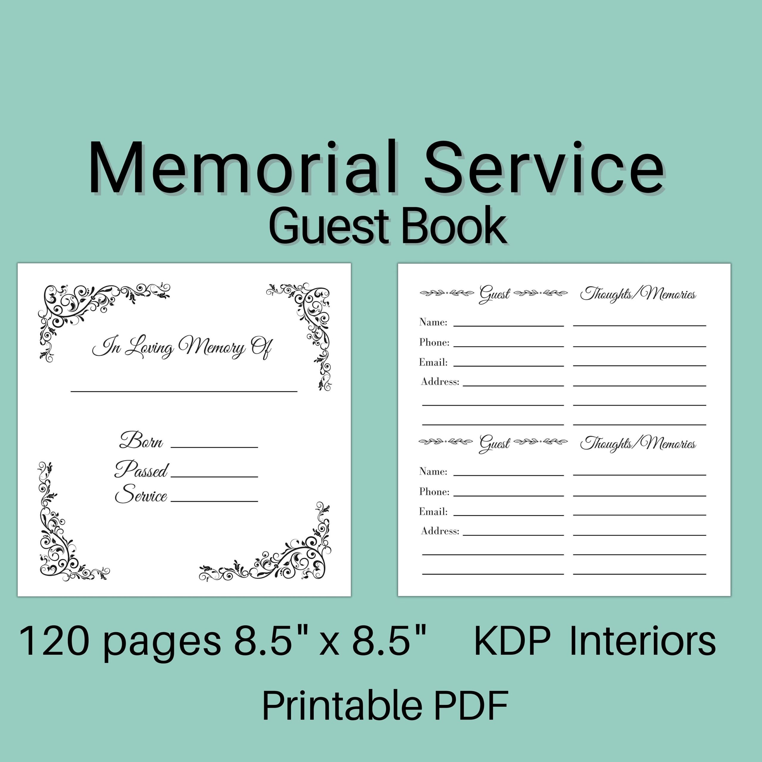 Funeral Memorial Template 8 5 X 8 5 Inches 120 Page Printable PDF File Low Content Book KDP Interior Commercial Use Etsy