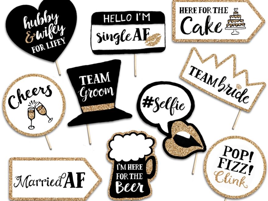 Funny Wedding Printable Photo Booth Props 10 Gold Signs Hand Lettering Wedding Decorations Adult Alcohol Drinking Party Photobooth Etsy