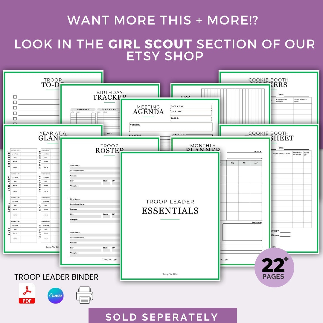 Girl Scout Cookie Booth Binder Girl Scout Troop Leader Planner Printable Girl Scouts Daisy Cookie Booth Brownie Girl Scout Digital Download Etsy