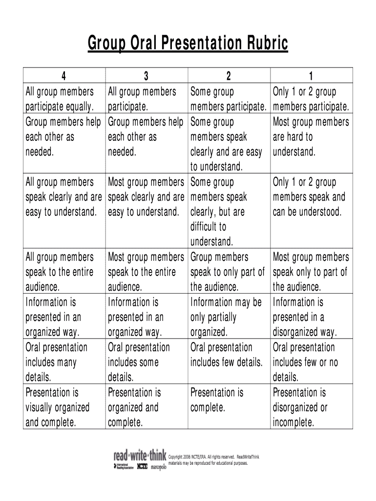 Free Printable Oral Presentation Rubric