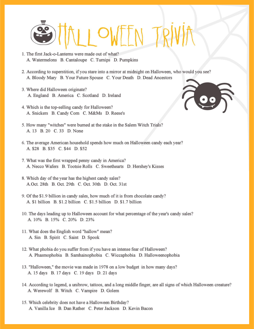 Halloween Movie Trivia 15 Free PDF Printables Printablee