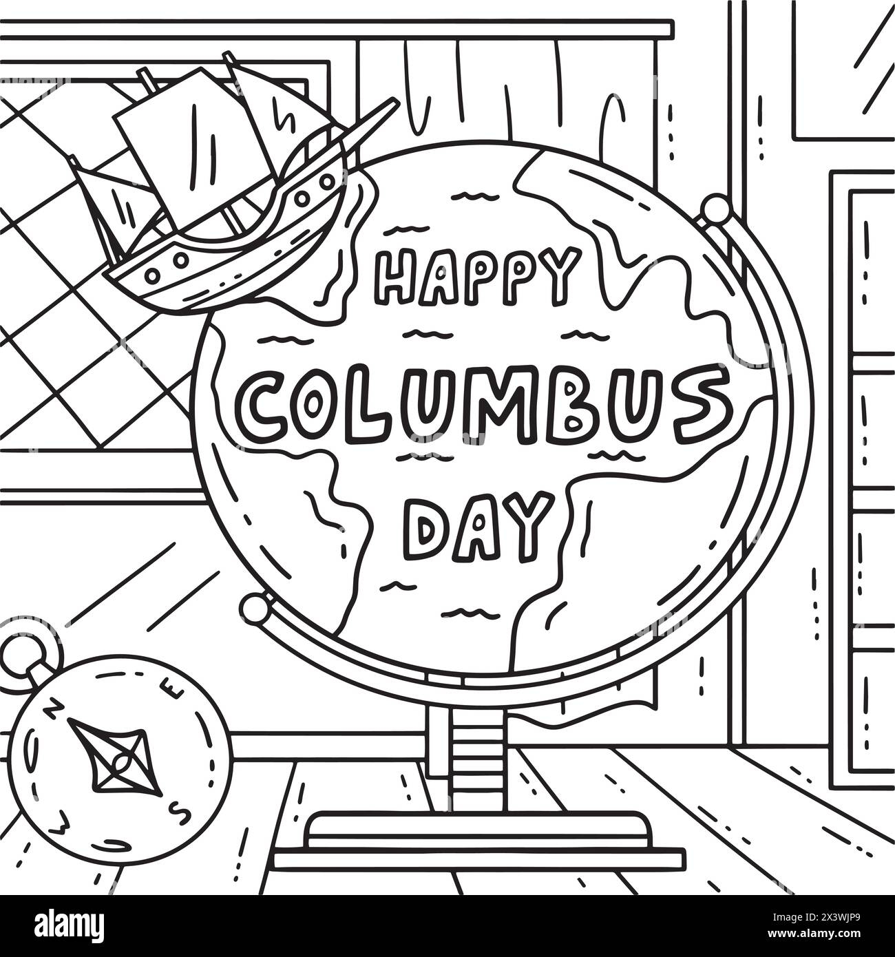 Happy Columbus Day On Globe Coloring Page For Kids Stock Vector Image Art Alamy