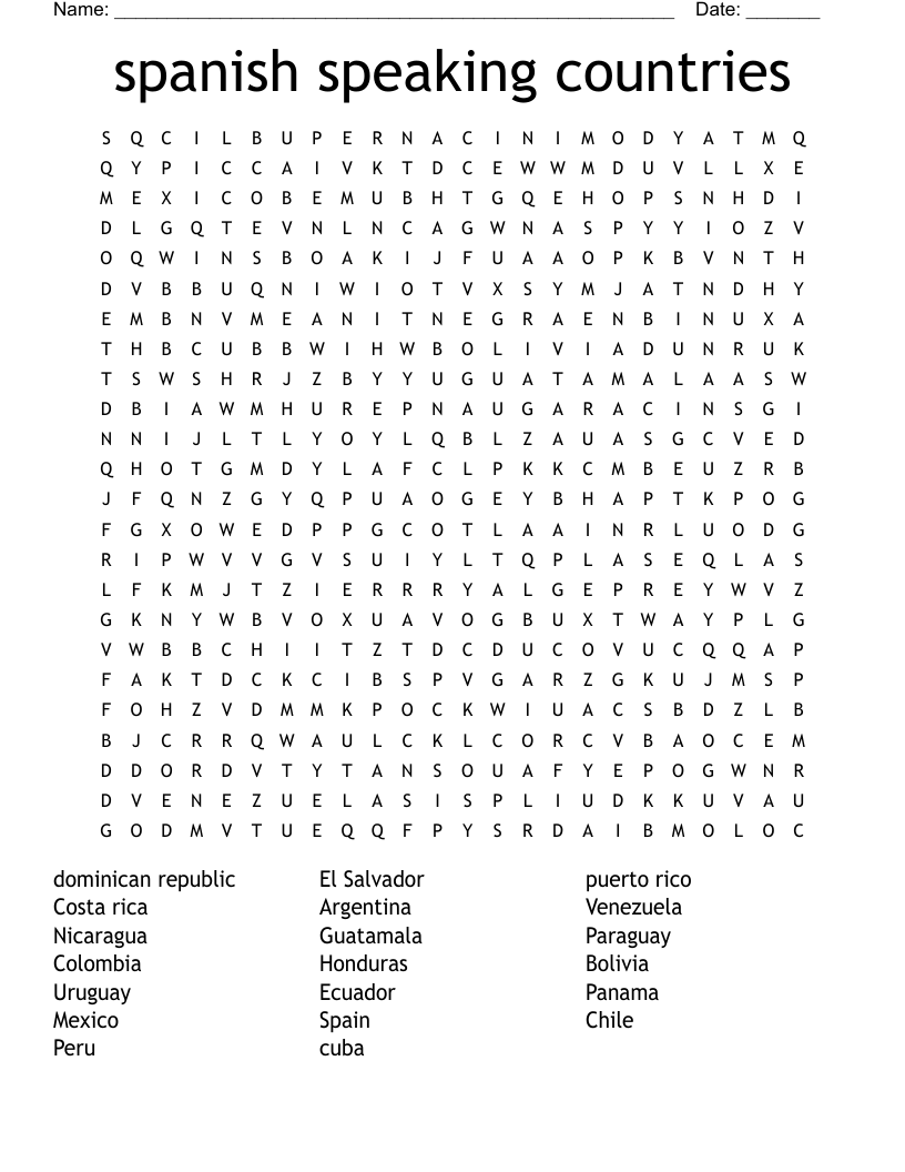 Hispanic Heritage Month Word Search Printable