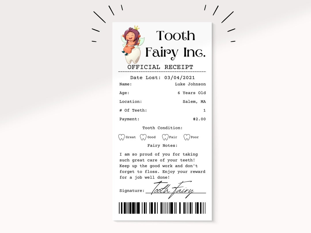 Free Printable Tooth Fairy Receipt