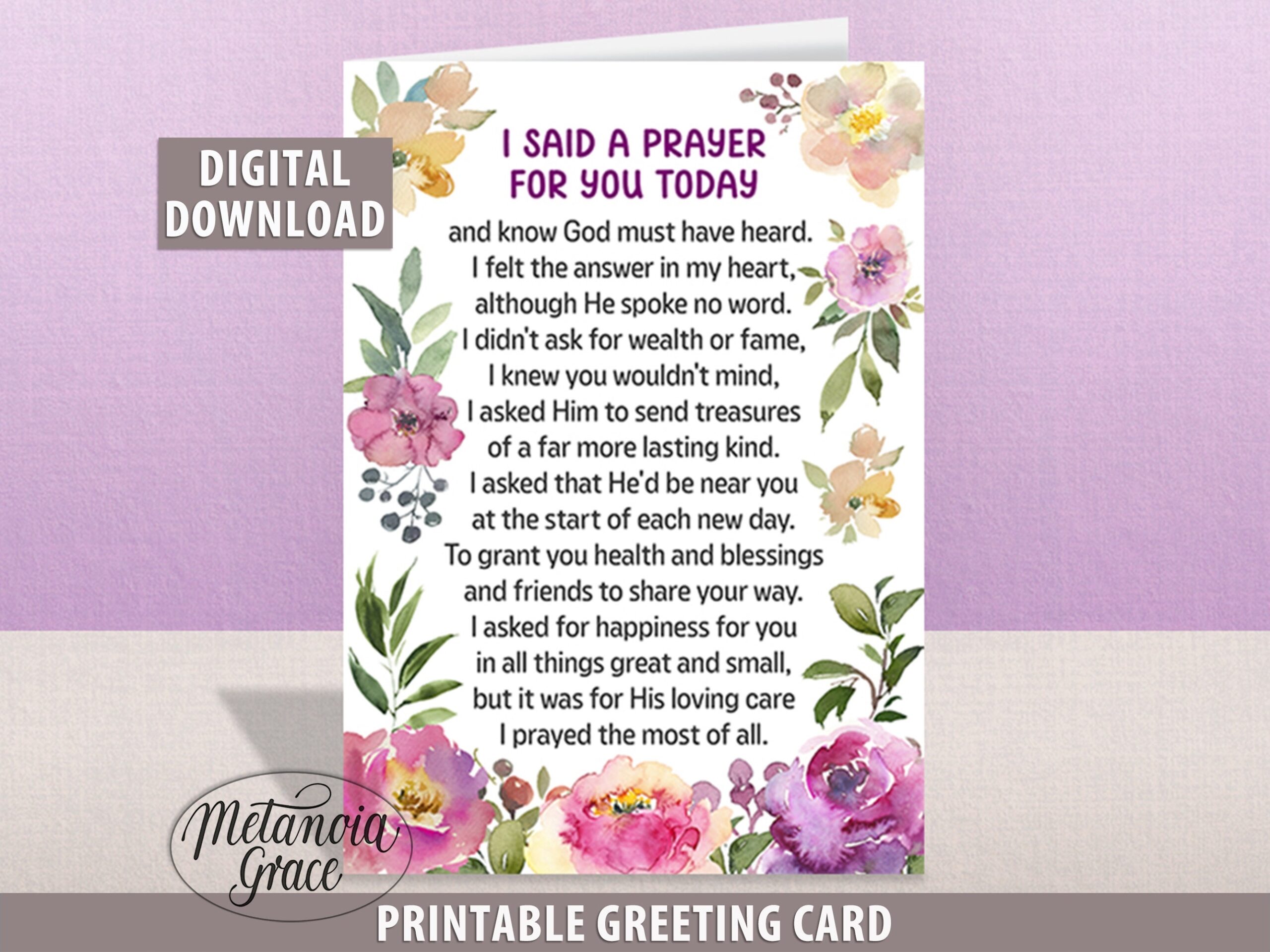 I Said A Prayer For You Today Printable Prayer For Friend Prayer For You Note Card Printable Card Prayer Gift Digital Download Pdf Etsy