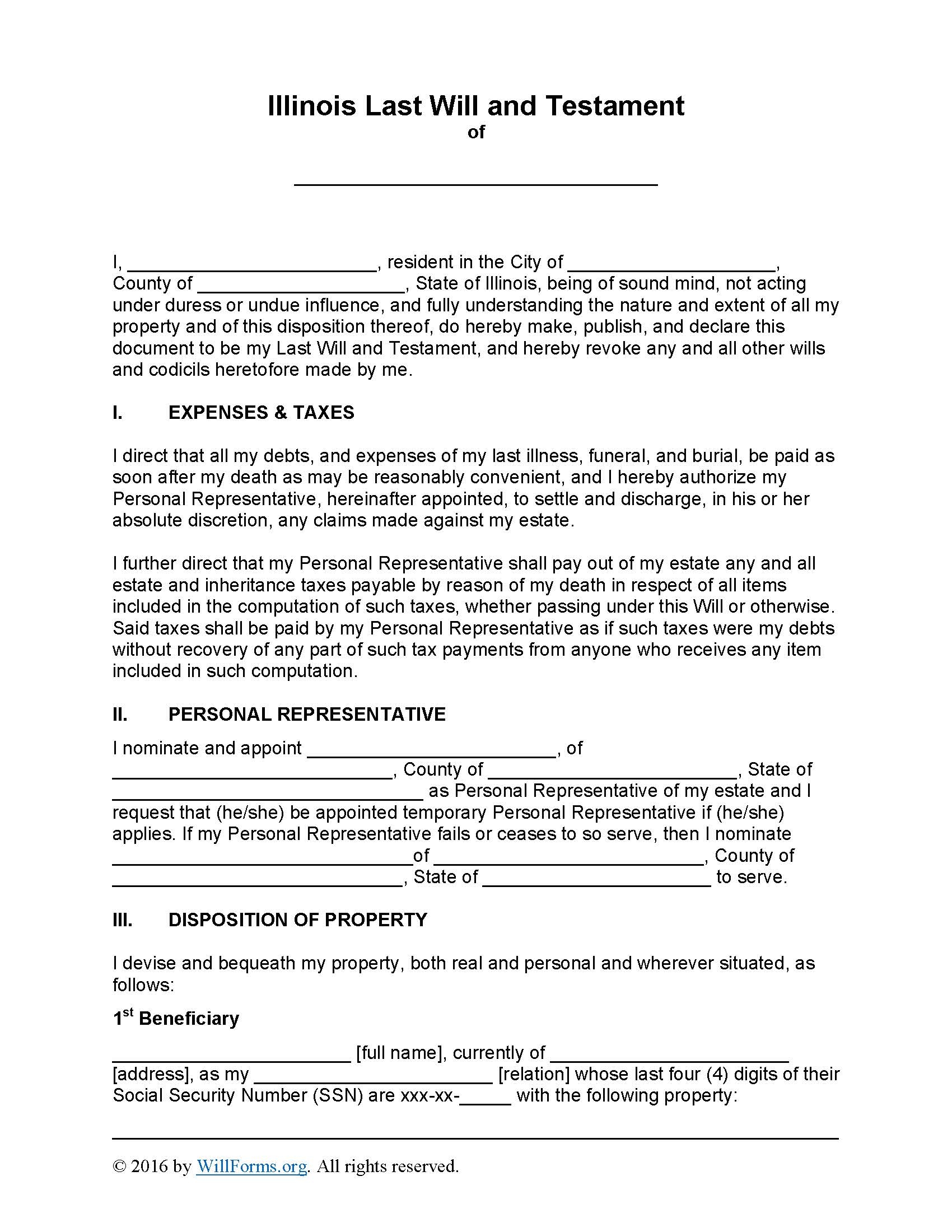 Illinois Last Will And Testament Form Will Forms Will Forms