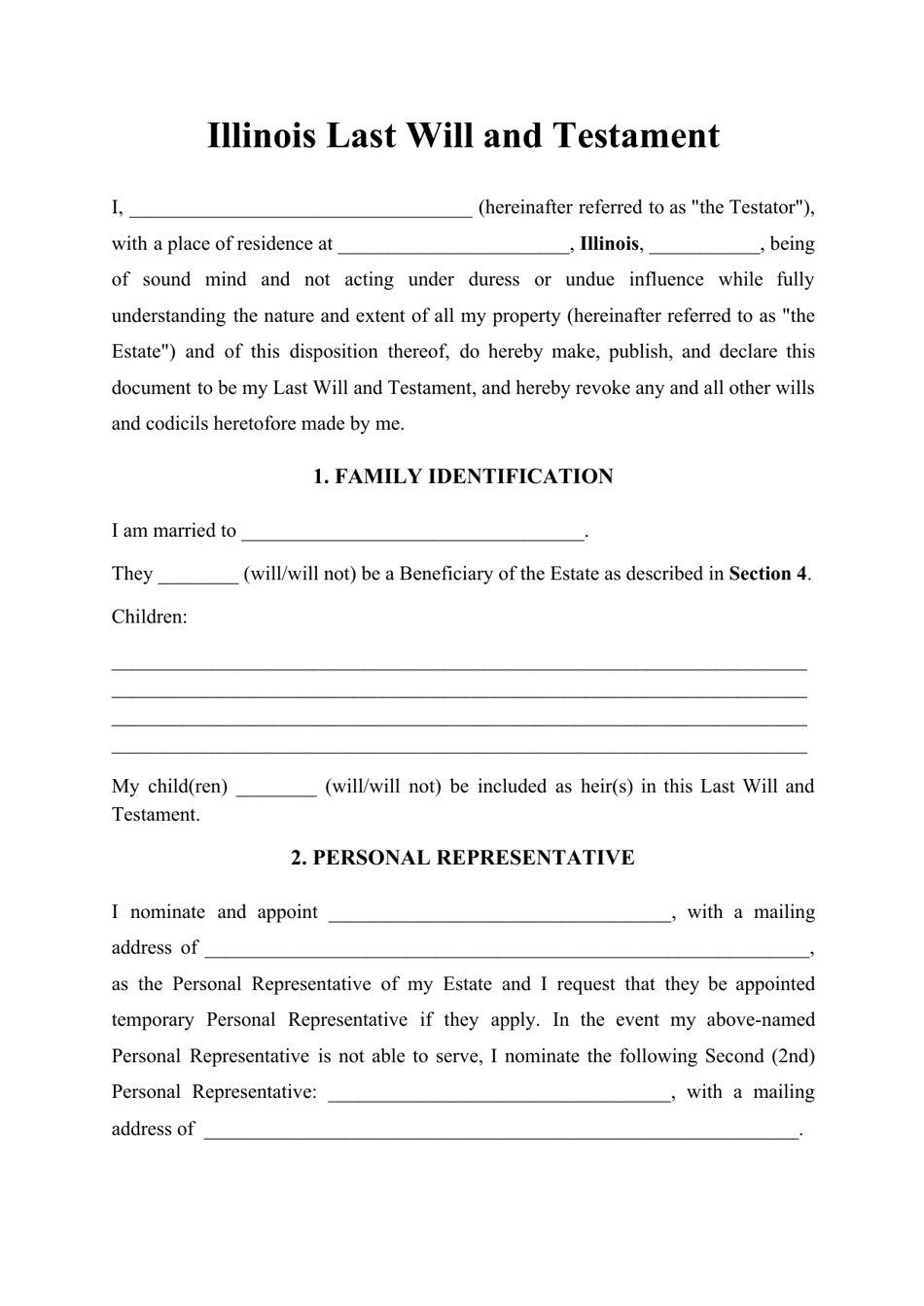 Printable Copy Of A Will In Illinois
