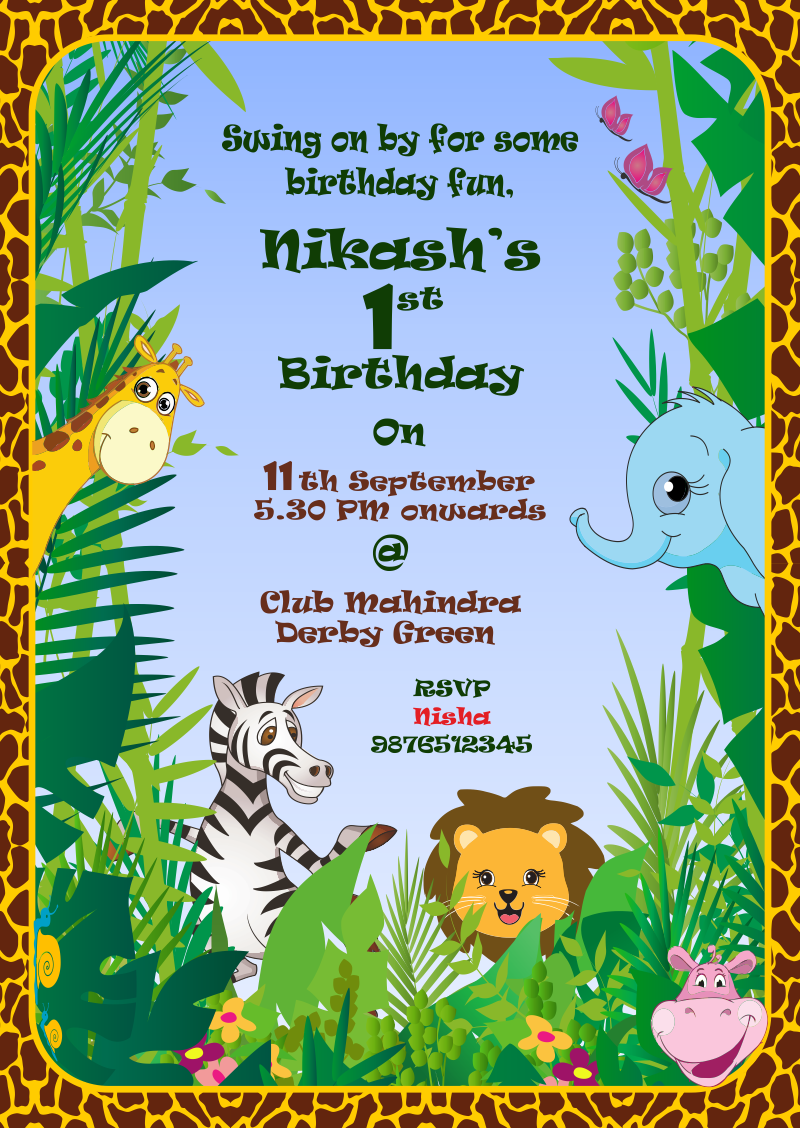 Jungle Themed Free Birthday Invitation Free Personalised Greetings