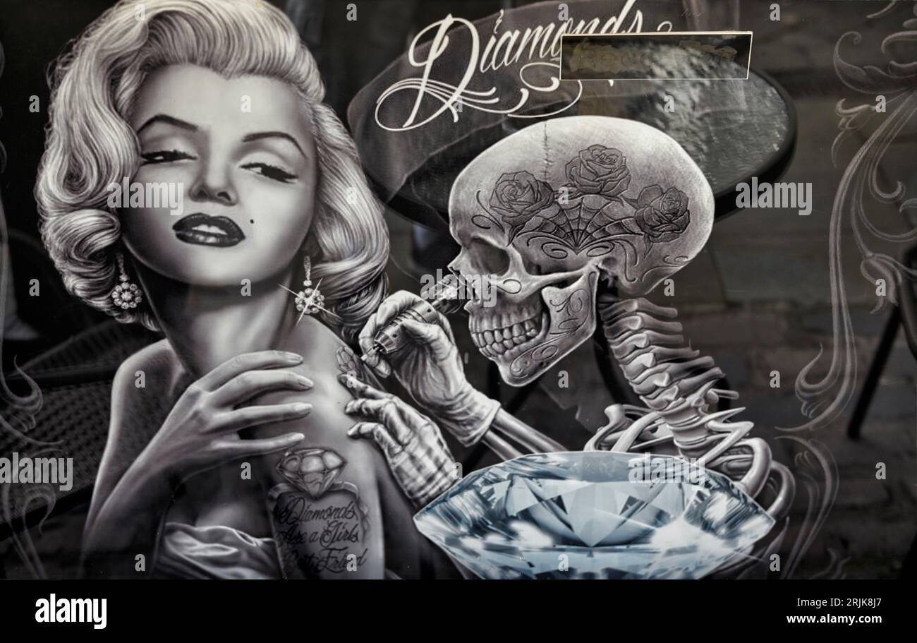 Marilyn Monroe Art Window Art And Engraved Image On A Tattoo Shop Window England UK Stock Photo Alamy