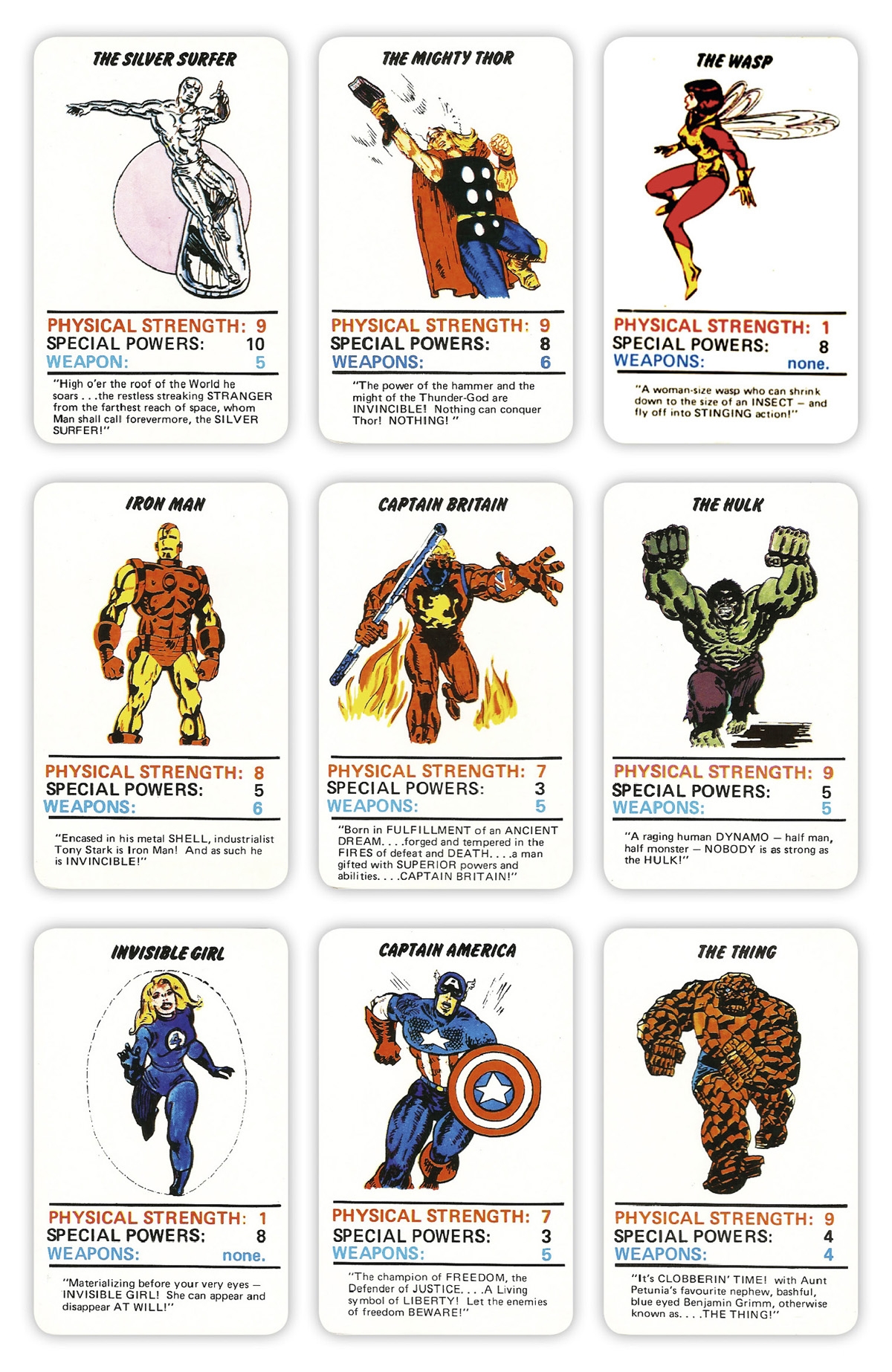 Marvel Superheroes Top Trumps Card Game 1977 TAIN T THE MEAT IT S THE HUMANITY 