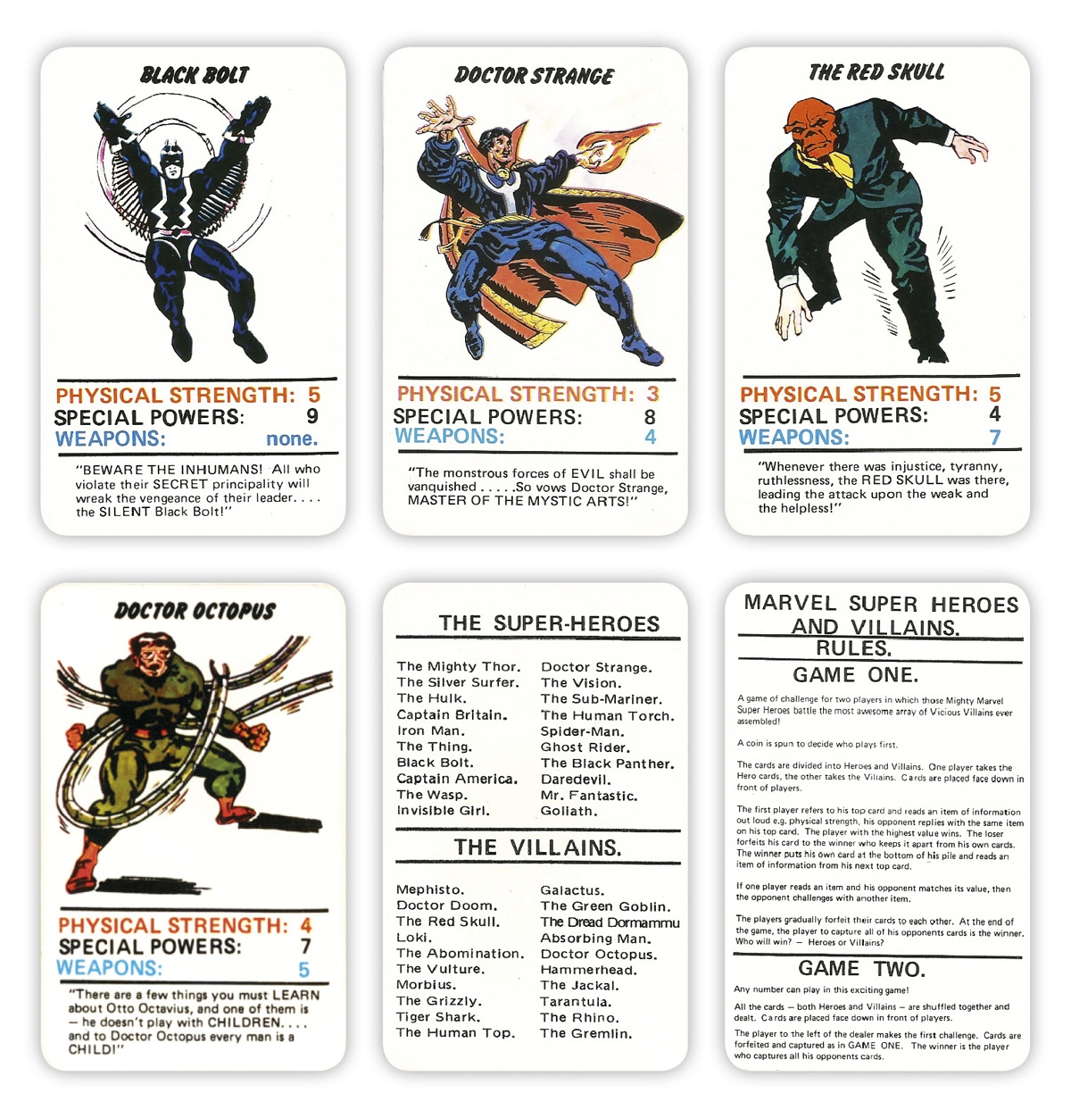Marvel Superheroes Top Trumps Card Game 1977 TAIN T THE MEAT IT S THE HUMANITY 
