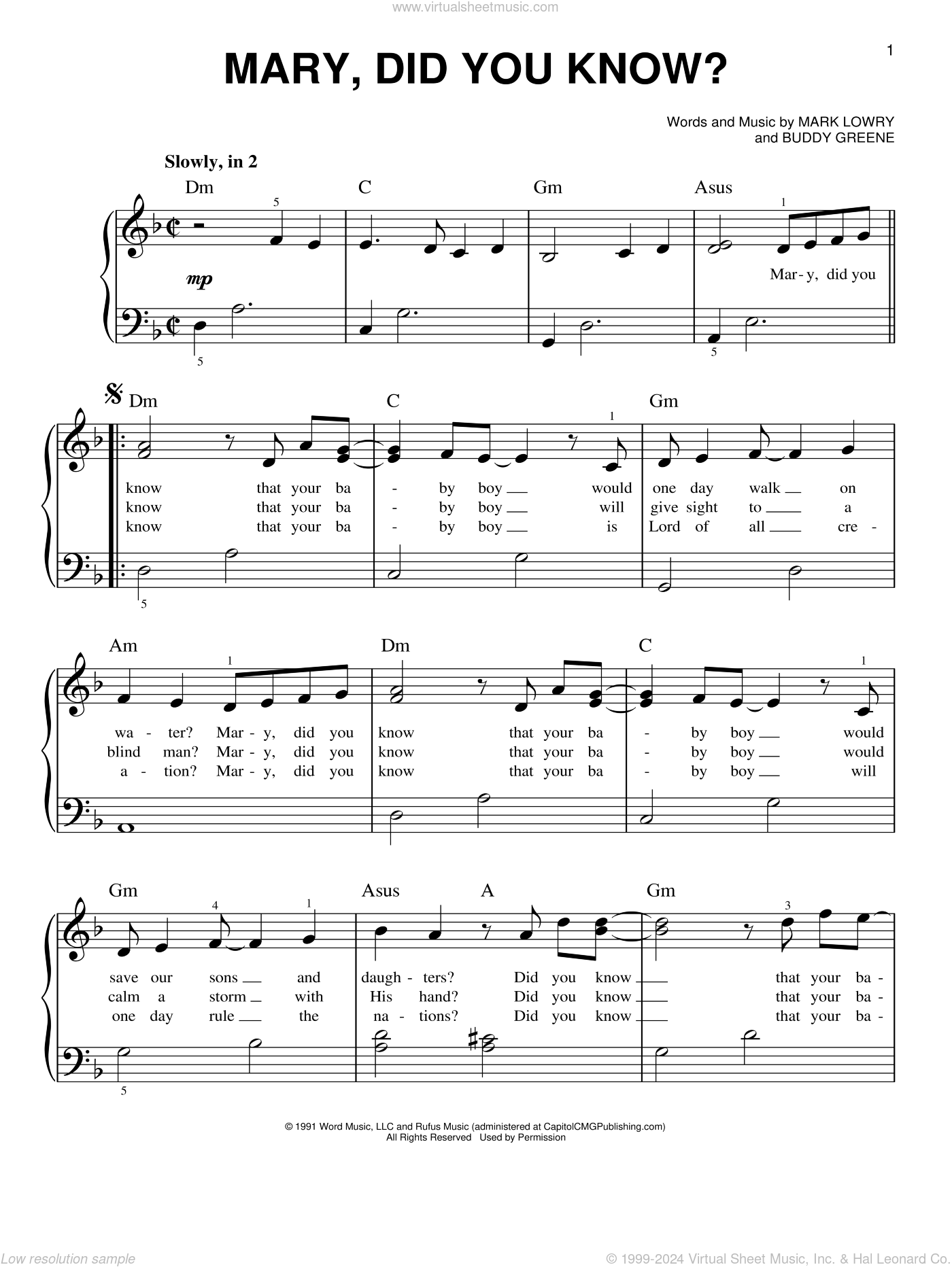 Mary Did You Know beginner Sheet Music For Piano Solo PDF 