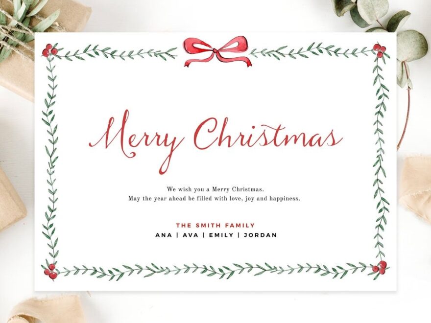 Minimal Christmas Card Template Greenery Christmas Card Border 2023 Printable Editable Holiday Card Horizontal Instant Download Corjl 489 Essem Creatives Watercolor Clipart Business Branding