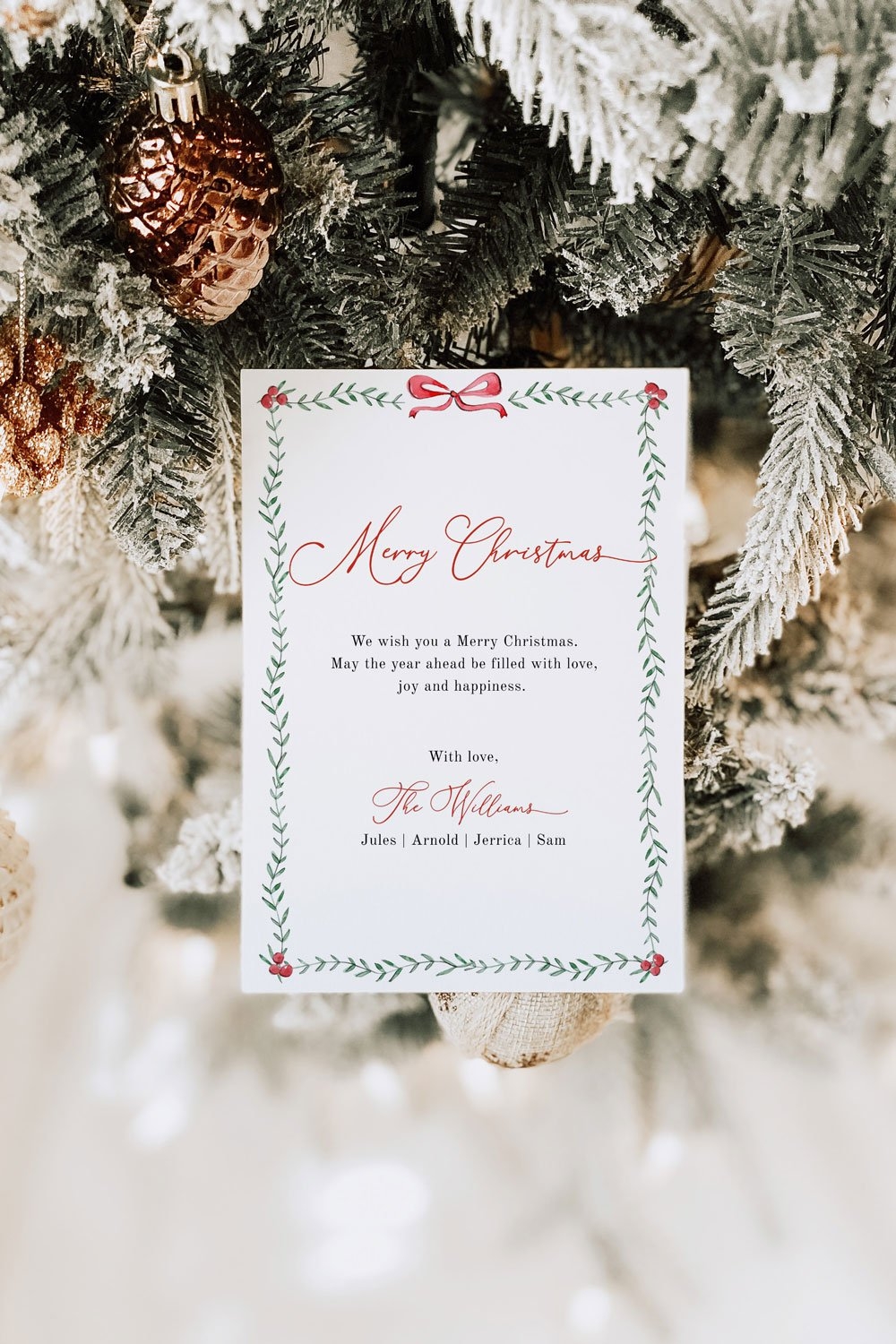 Minimal Christmas Card Template Greenery Christmas Card Border 2023 Printable Editable Holiday Card Vertical Instant Download Corjl 489 Essem Creatives Watercolor Clipart Business Branding