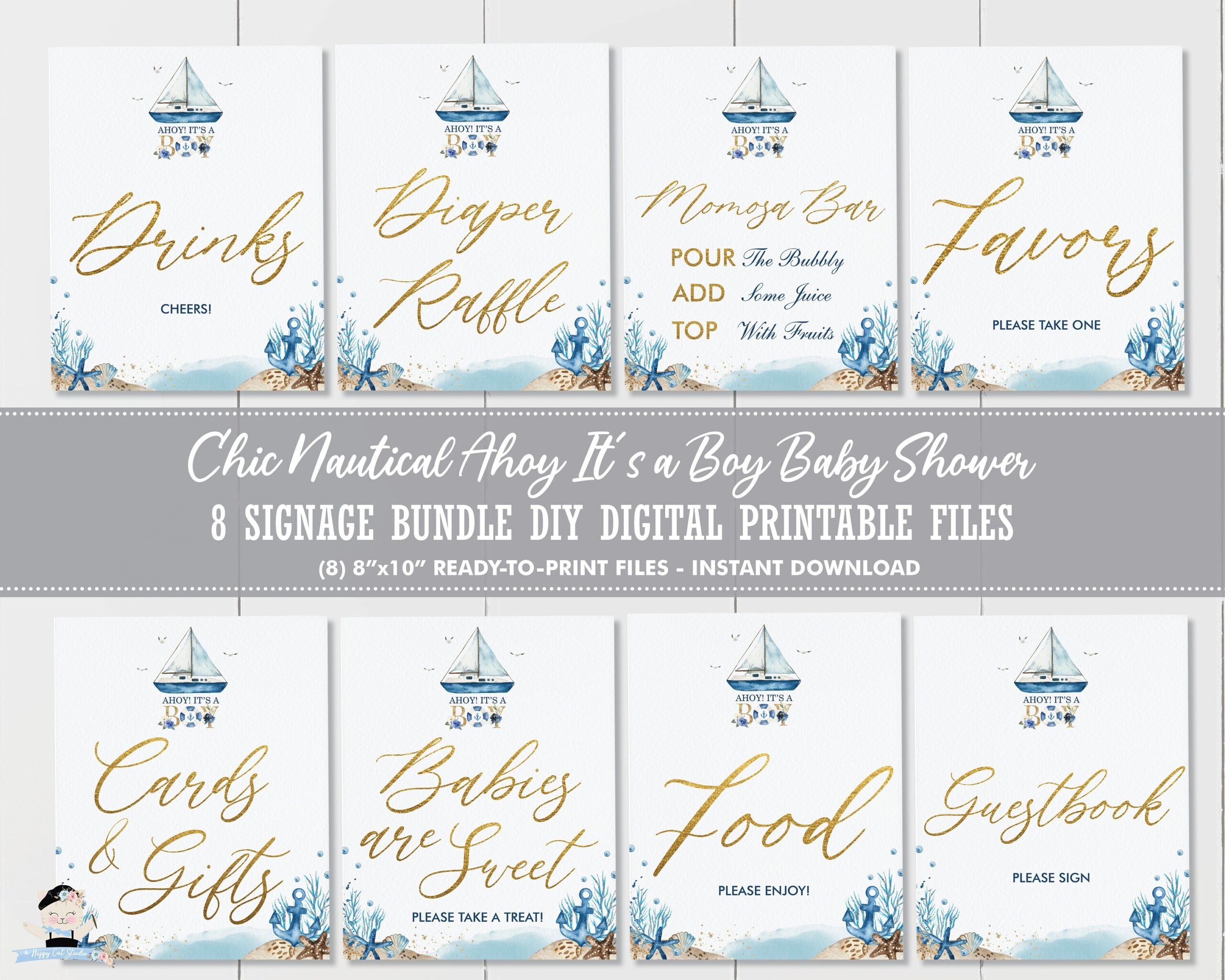 Nautical Ahoy It s A Boy Tabletop Sign Bundle INSTANT DOWNLOAD Blue Boat Yacht Anchor Coral Gold Foil Baby Shower Printable Pdf Signs NT2 Etsy
