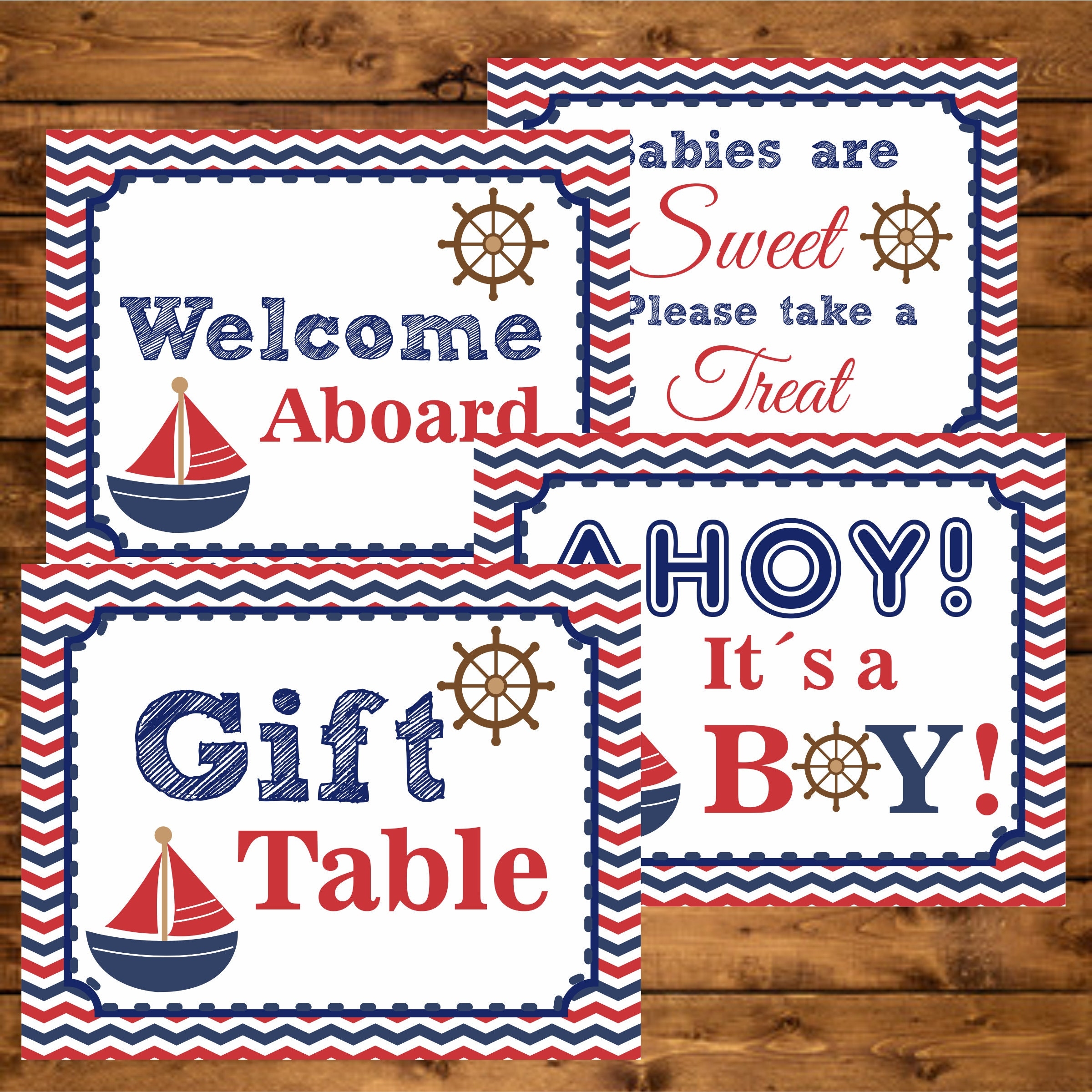 Nautical Baby Shower Signs Printable Nautical Navy And Red Signs Instant Download Baby Shower Gift Table Welcome Aboard Ahoy Its A Boy Etsy