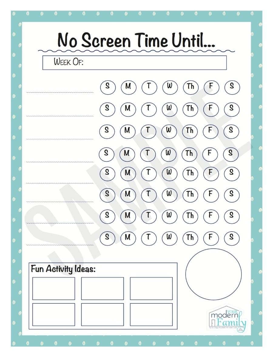 No Screen Time Chart No Screen Time Until 