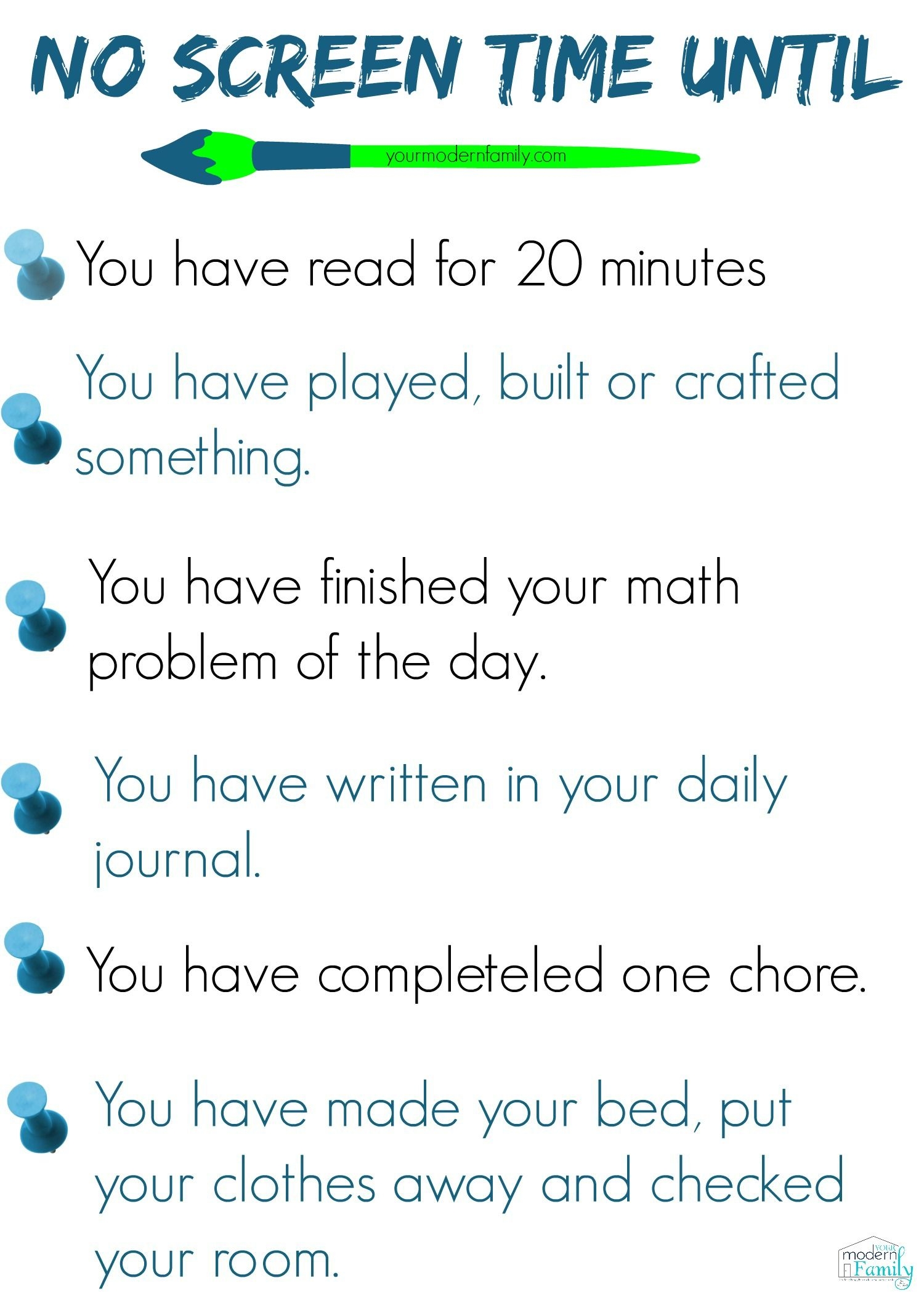 No Screen Time Until Free Printable Sheet a Pre Screentime Checklist Your Modern Family