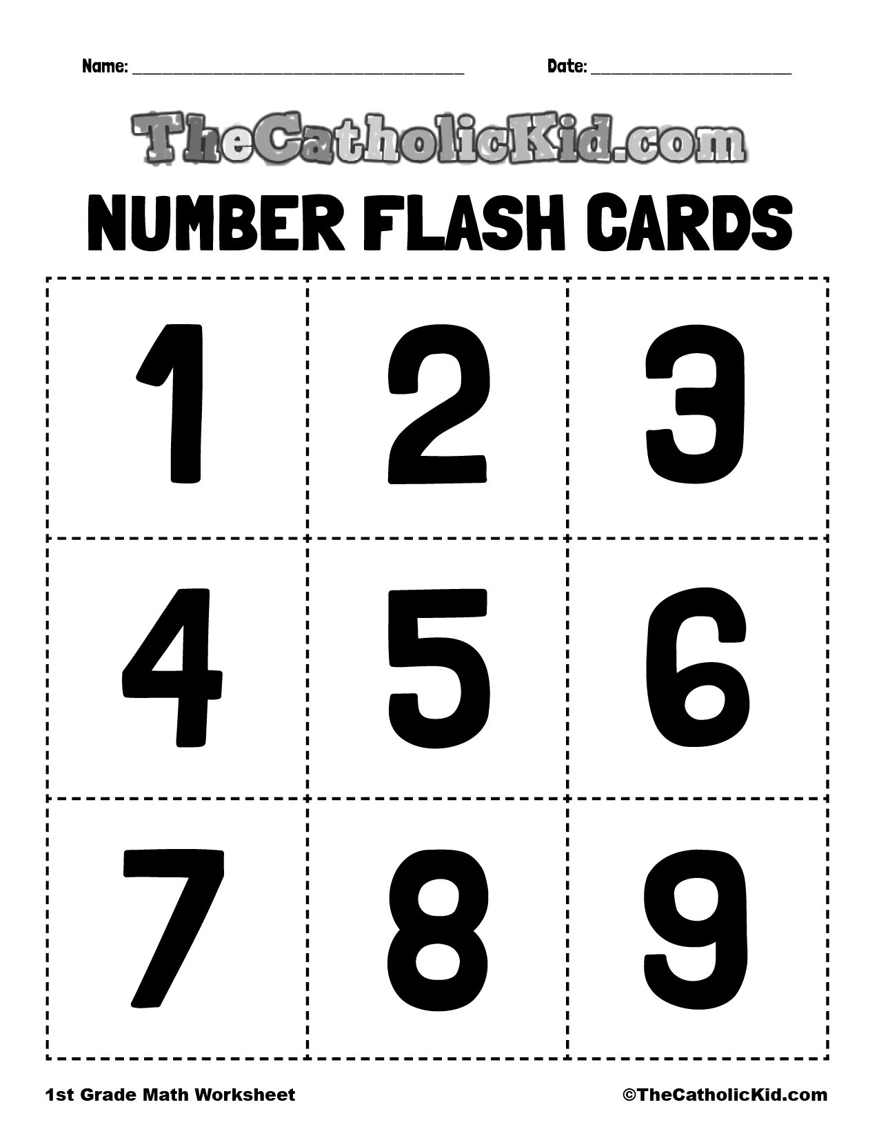 Number Flash Cards 0 50 1st Grade Math Worksheet Catholic