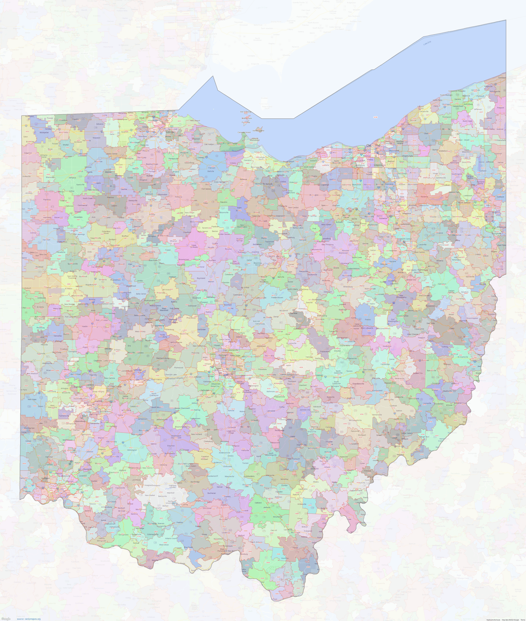 Ohio ZIP Code Map Large Image Shown On Google Maps
