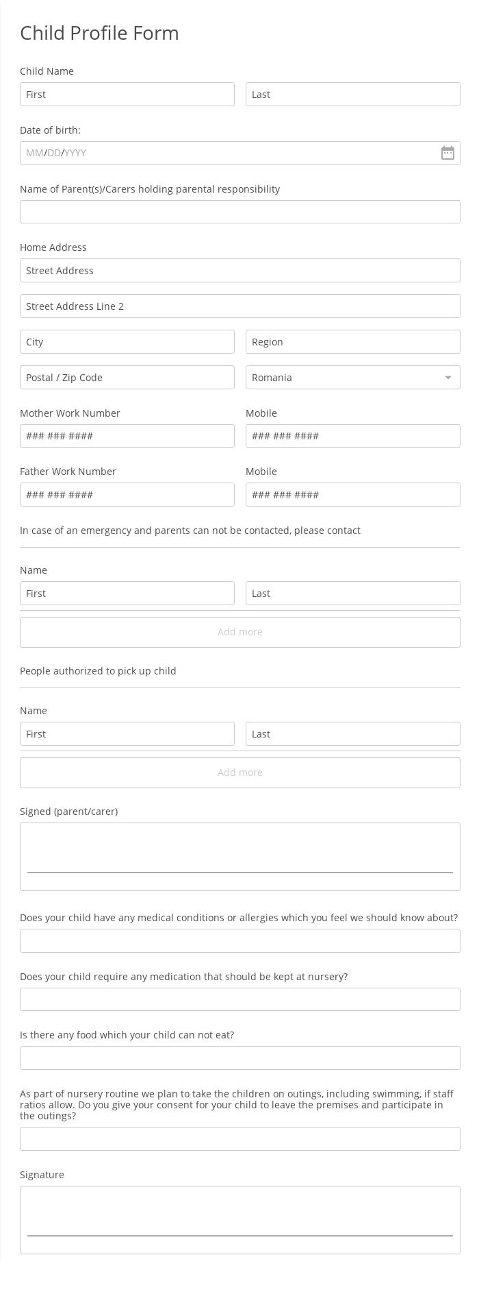 Online Child Profile Form Template 123FormBuilder