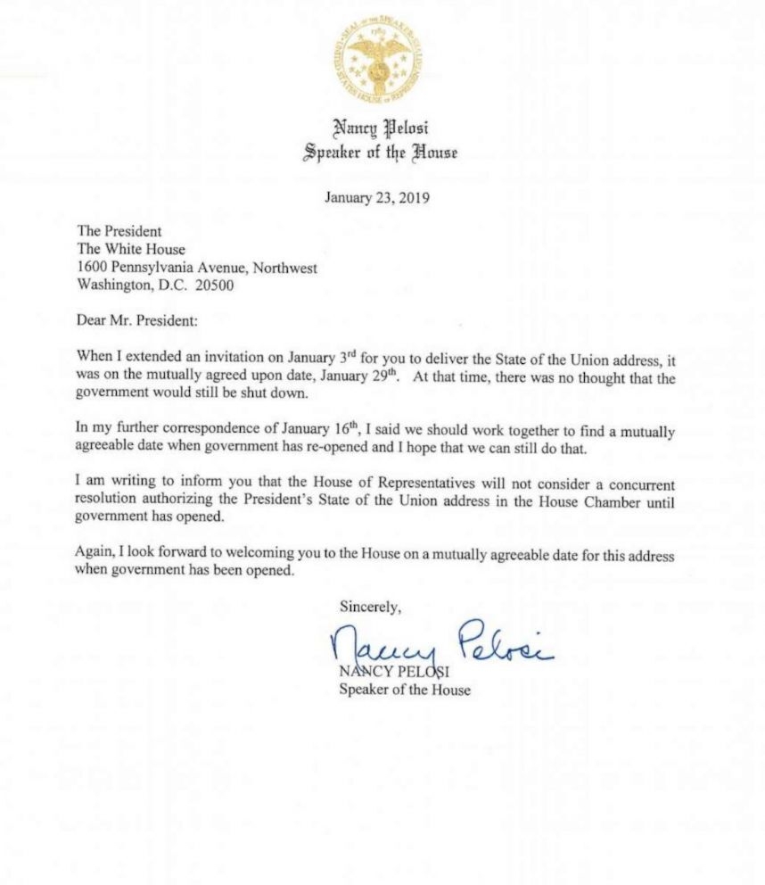 Pelosi Tells Trump No State Of The Union In House Chamber During Shutdown Politics Wqow