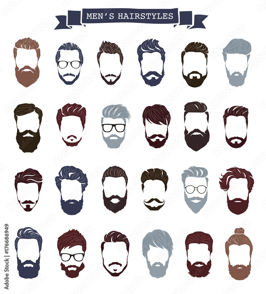 Poster Set Of Men Hairstyles With Beards And Mustache Wall Art UkPosters