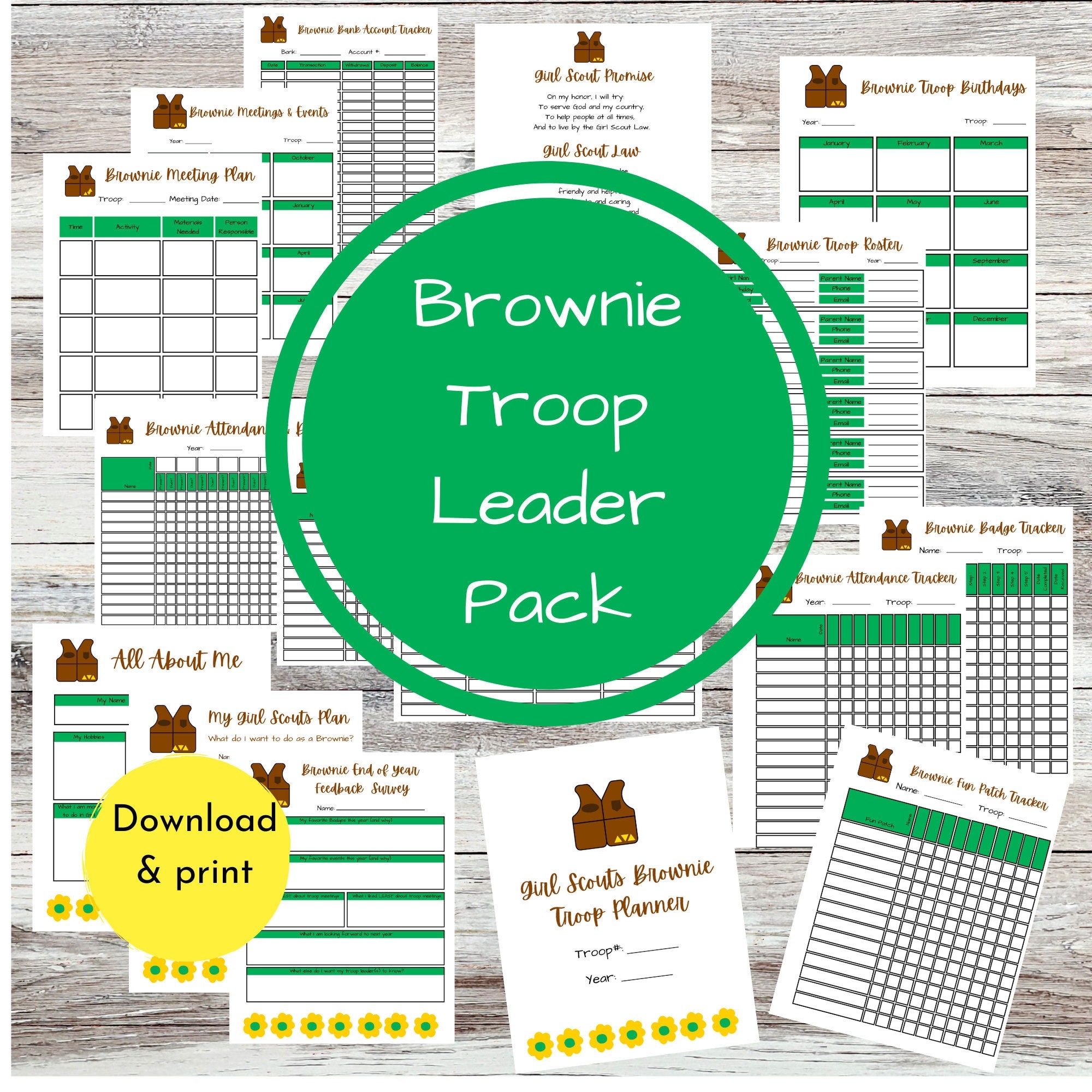 Printable Brownie Girl Scout Troop Leader Planning And Organizing Kit Girl Scouts Leader Planner New Leader Guide Organize Binder PDF Etsy