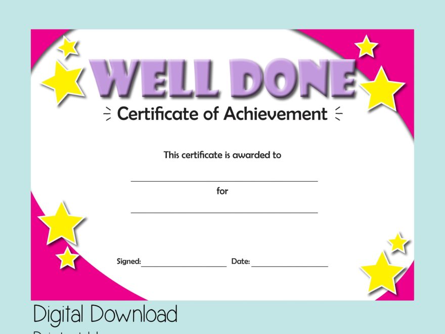 Printable Certificate Of Achievement Good Behaviour Reward Digital Download Awards Congratulations Certificate Well Done Gift For Girls Etsy