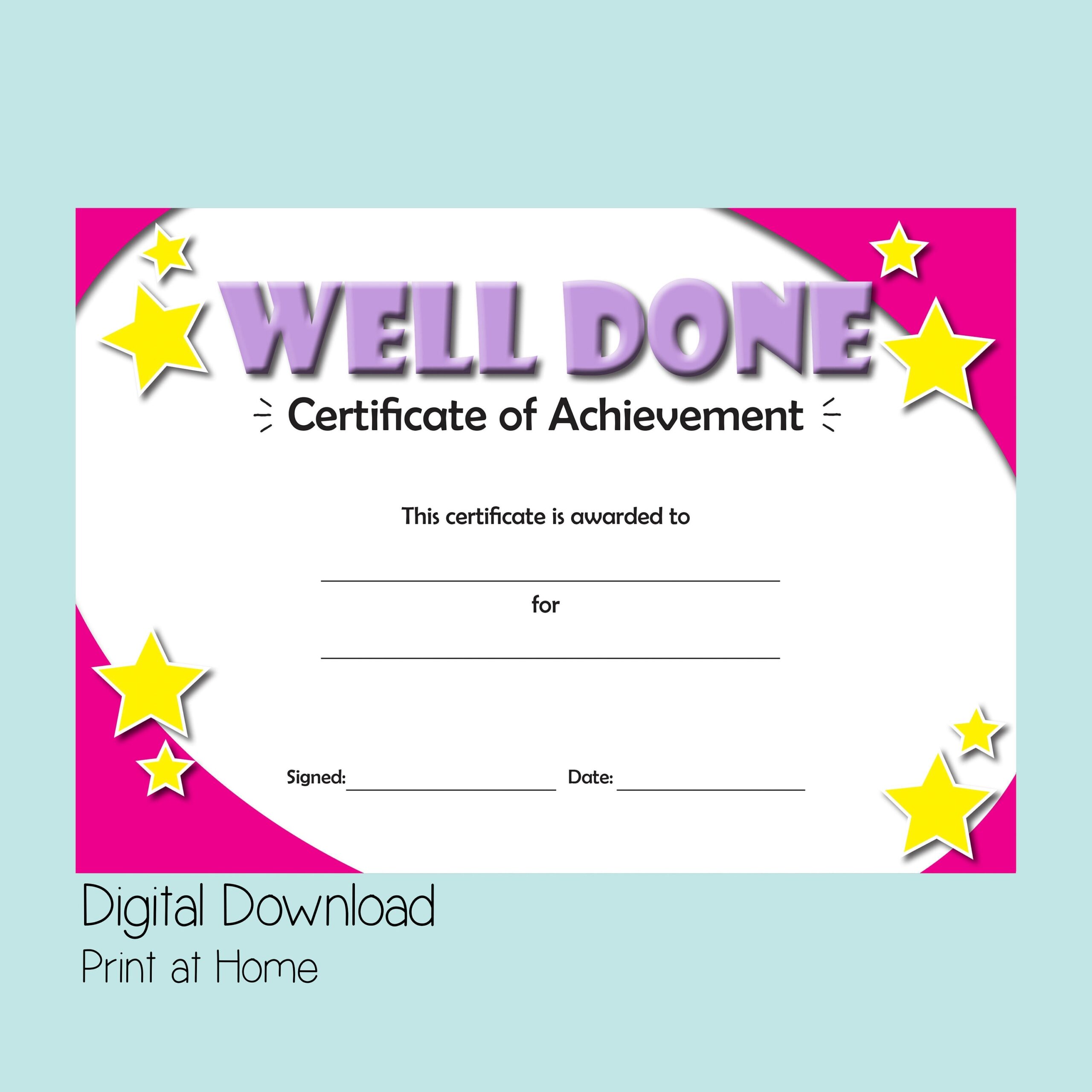 Printable Certificate Of Achievement Good Behaviour Reward Digital Download Awards Congratulations Certificate Well Done Gift For Girls Etsy
