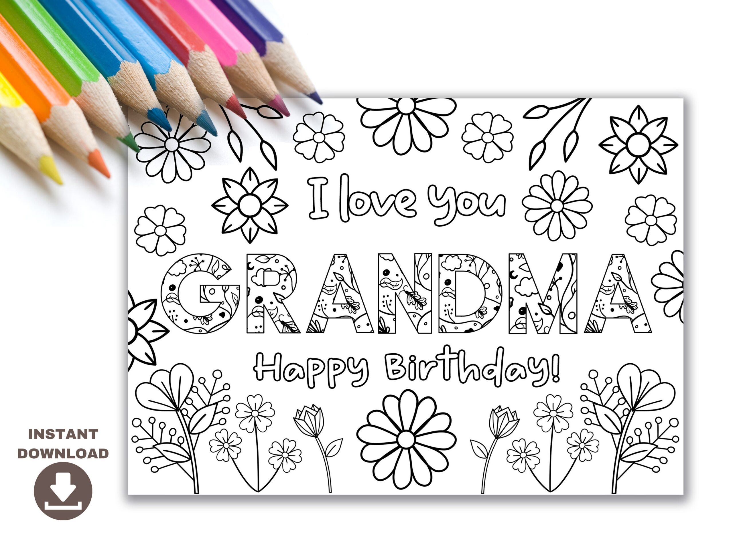 Printable Coloring Birthday Card For Grandma Grandmother Birthday Card DIY Gift Kids Craft For Grandma Birthday Instant Download Card Etsy Finland