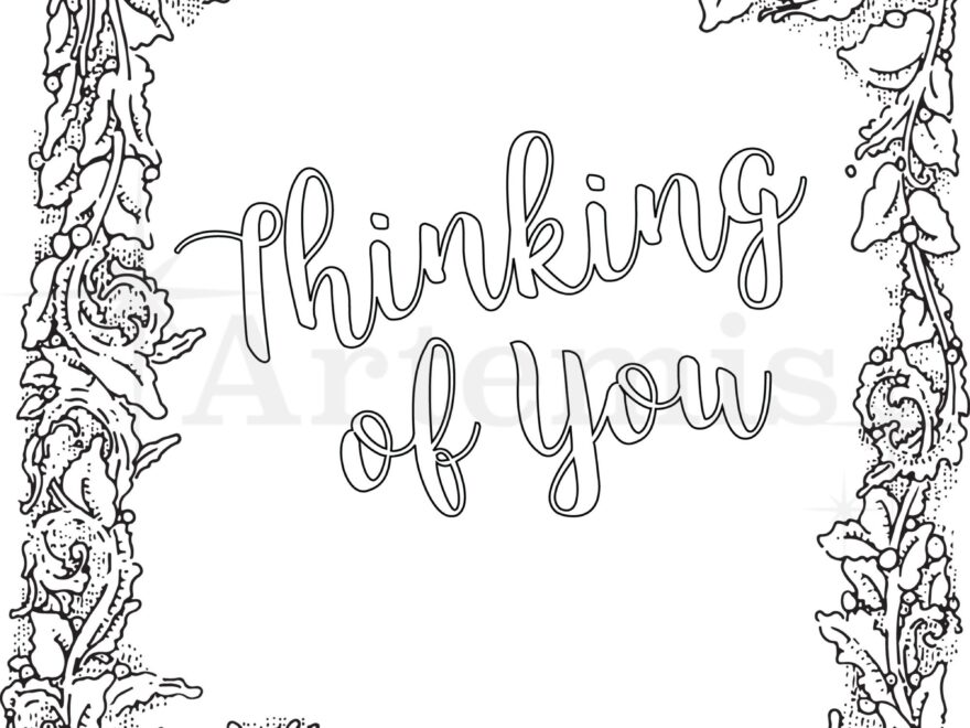 Printable Coloring Thinking Of You Card Make Your Own Cards At Home Instant Download DIY Card Floral Border Design Etsy