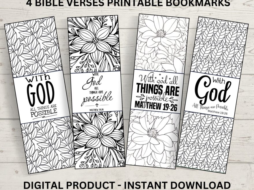 Printable Colouring Bookmarks Print At Home Bookmark KJV Bible Verse Matthew 19 26 Christian Bookmarks Paper Bookmarks Faith Based Gift Etsy
