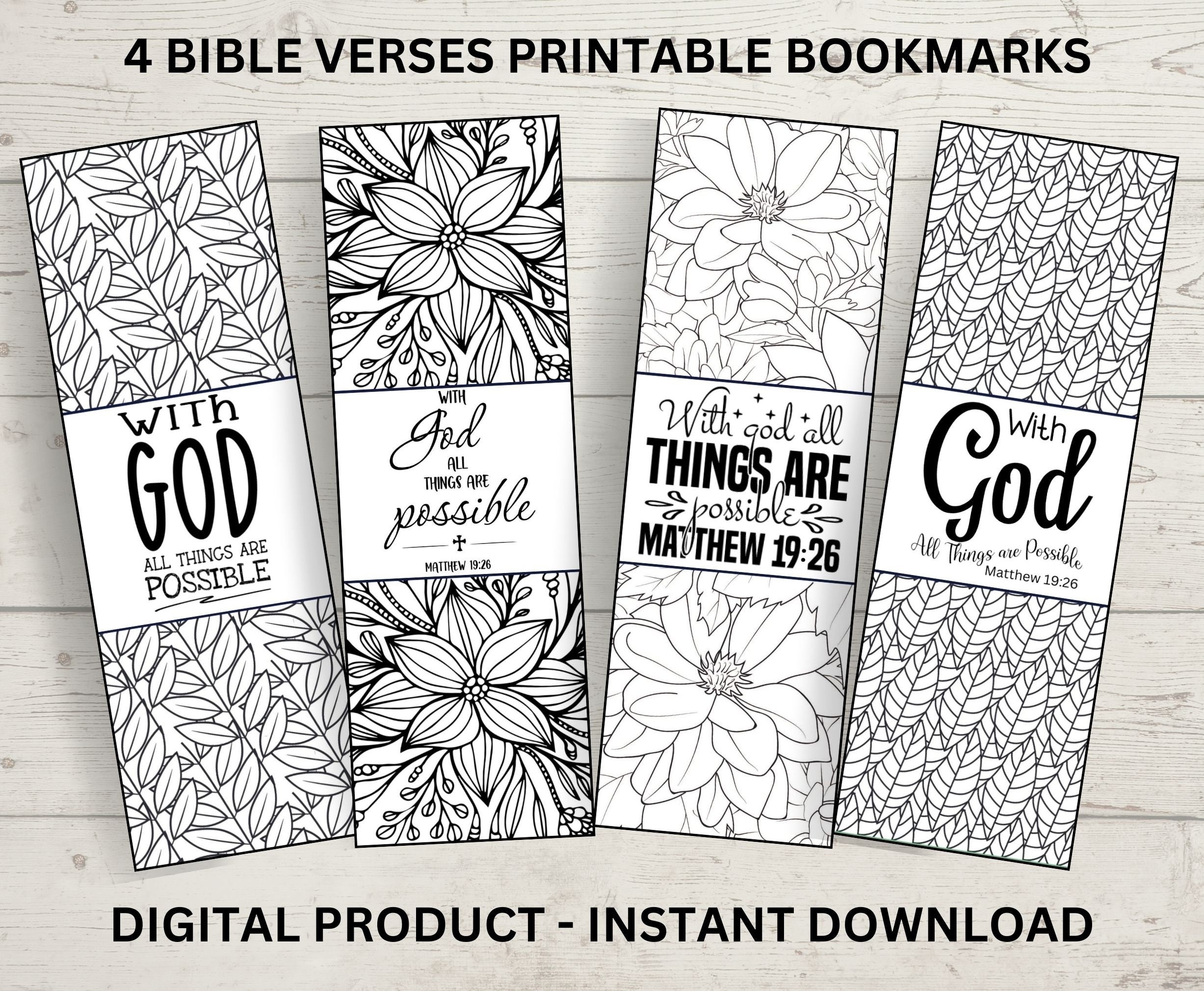 Printable Colouring Bookmarks Print At Home Bookmark KJV Bible Verse Matthew 19 26 Christian Bookmarks Paper Bookmarks Faith Based Gift Etsy