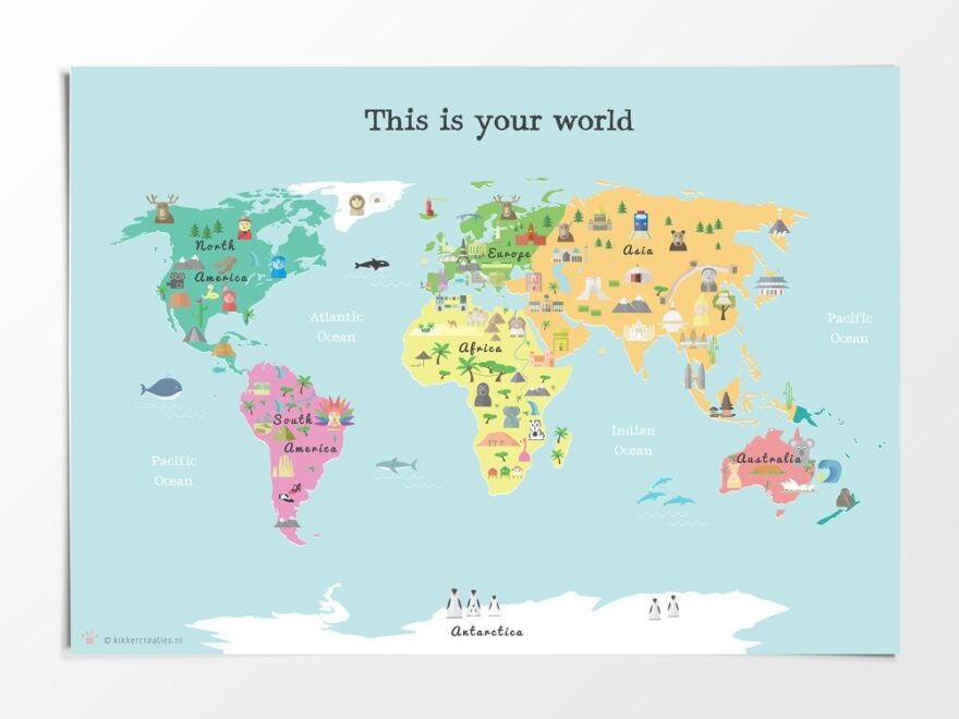 Printable Kids World Map Poster A3 11x14 In 24x36 In Nursery Poster Educational Print Etsy