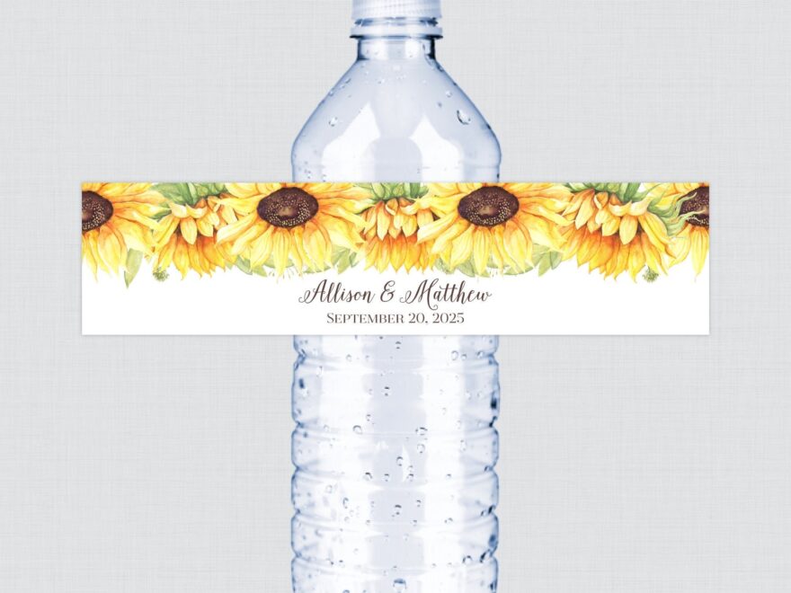 Printable OR Printed Sunflower Wedding Water Bottle Labels Rustic Yellow Sunflower Customized Water Bottle Labels Personalized 0019 A Etsy