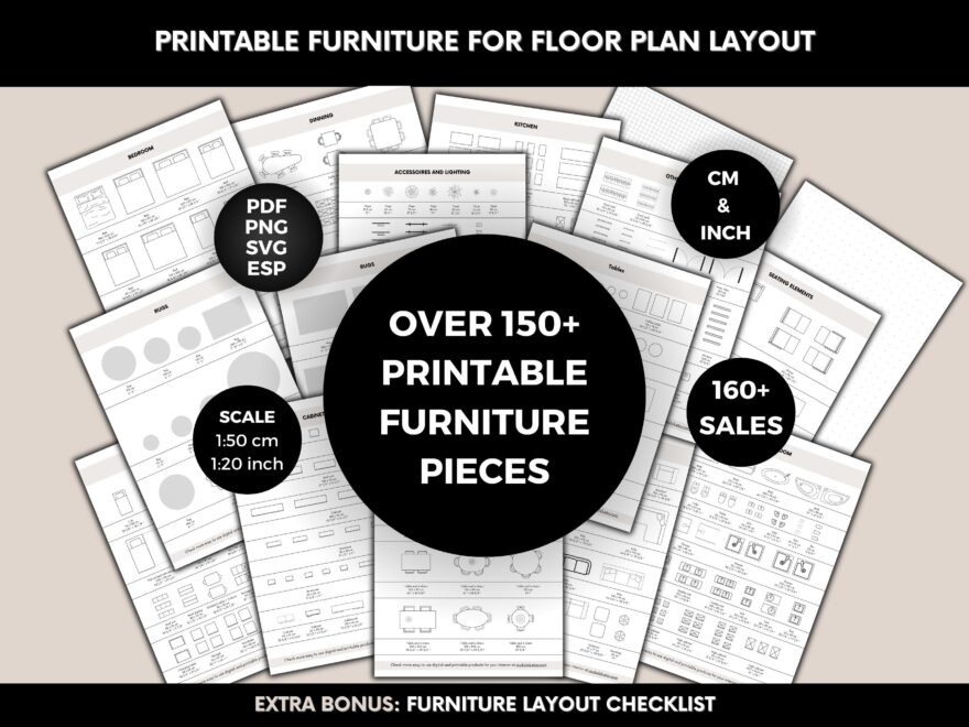 Printable Scale Furniture Templates Interior Design 1 50 Scale DIY Miniature Furniture Cutouts For Floor Plan Layouts Home Decor Planning Etsy New Zealand