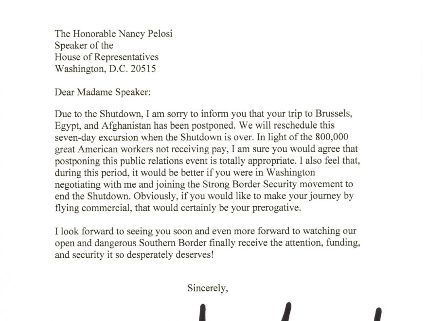 Read The Letter President Trump Sent To Nancy Pelosi In Response To Her State Of The Union Message The Boston Globe