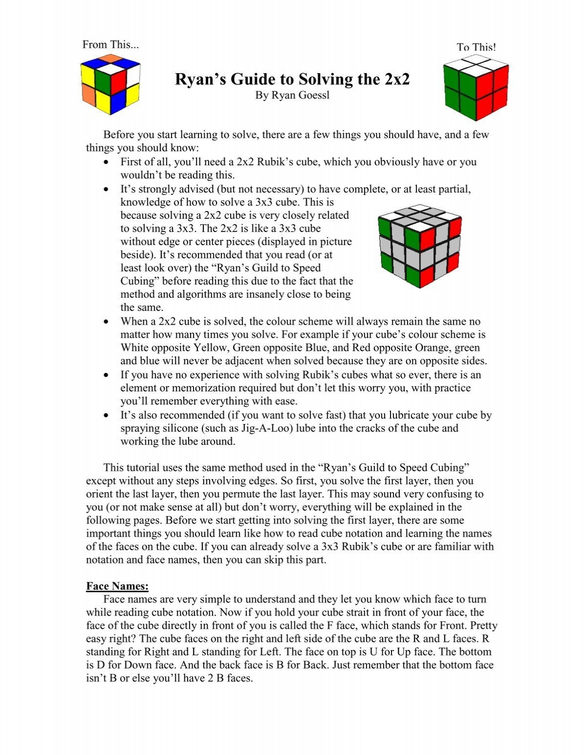 Ryan s Guide To Solving The 2x2 Rubik s Cube