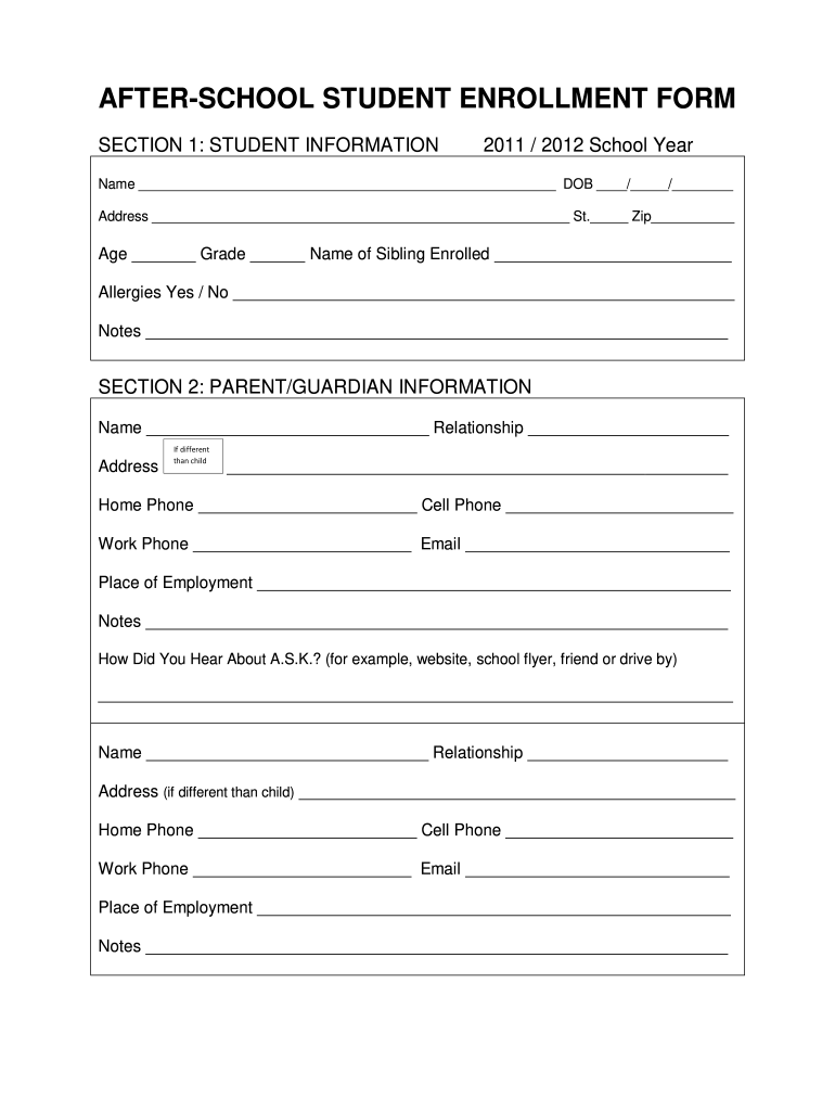 School Enrollment Form Fill Online Printable Fillable Blank PdfFiller