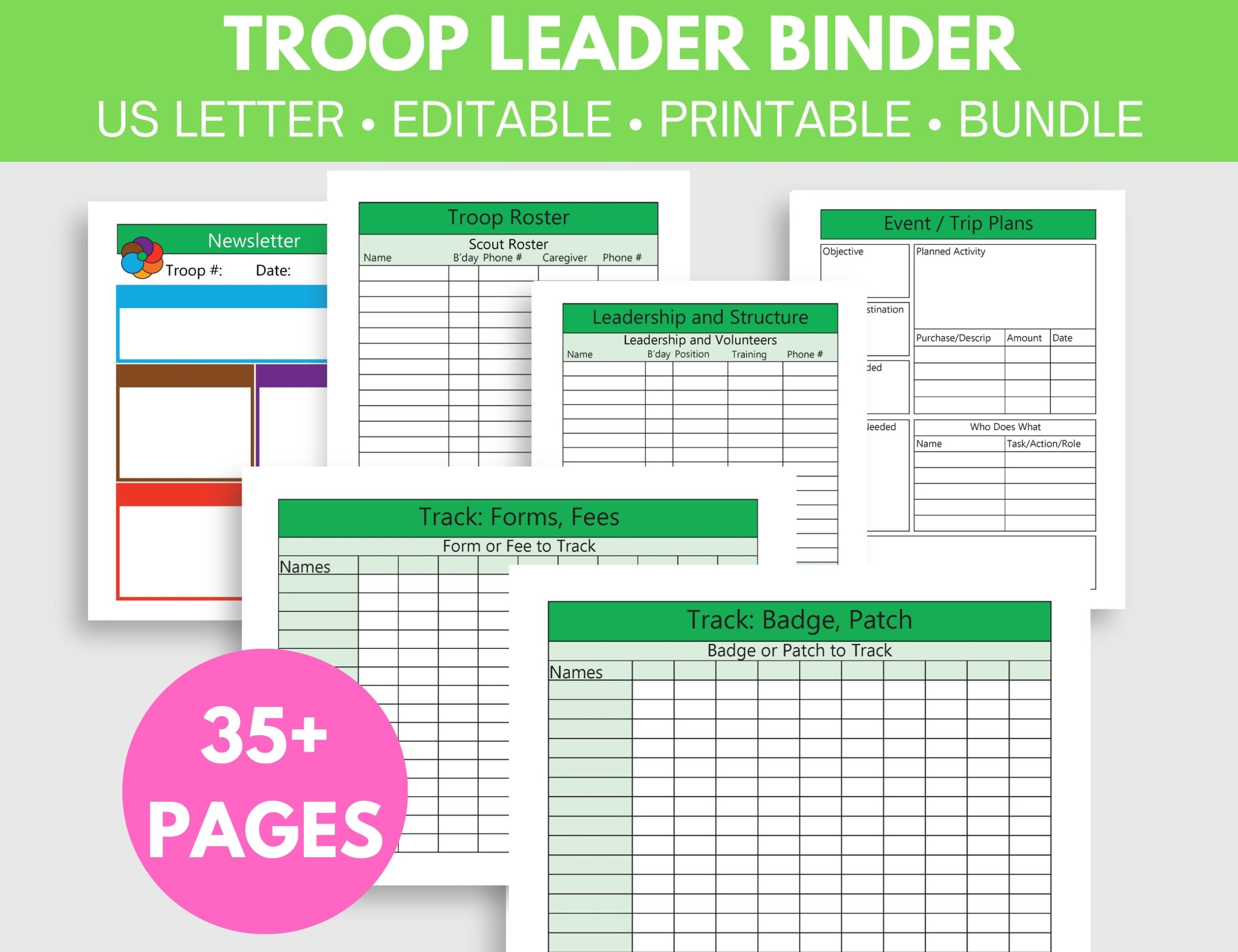 Scout Troop Leader Binder Planning For Meeting Activity Trip Agenda Newsletter EAP For Tracking Roster Badge Forms Signup more Etsy