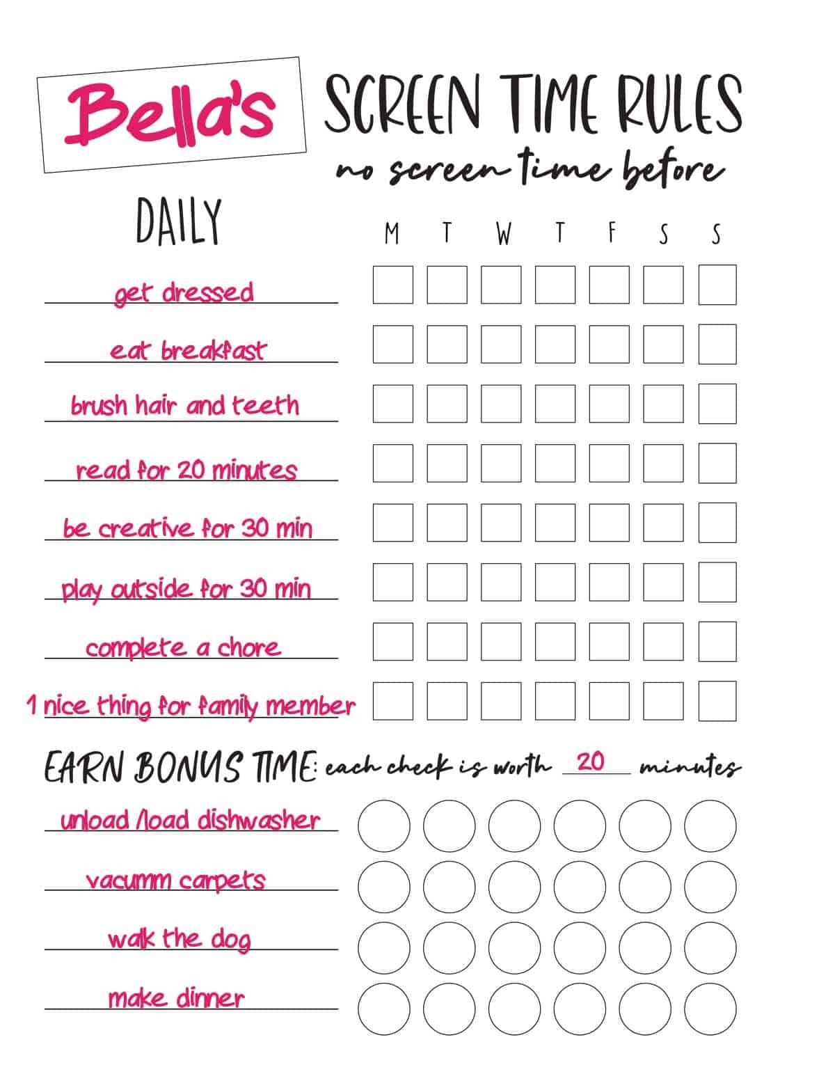 No Screen Time Until Printable