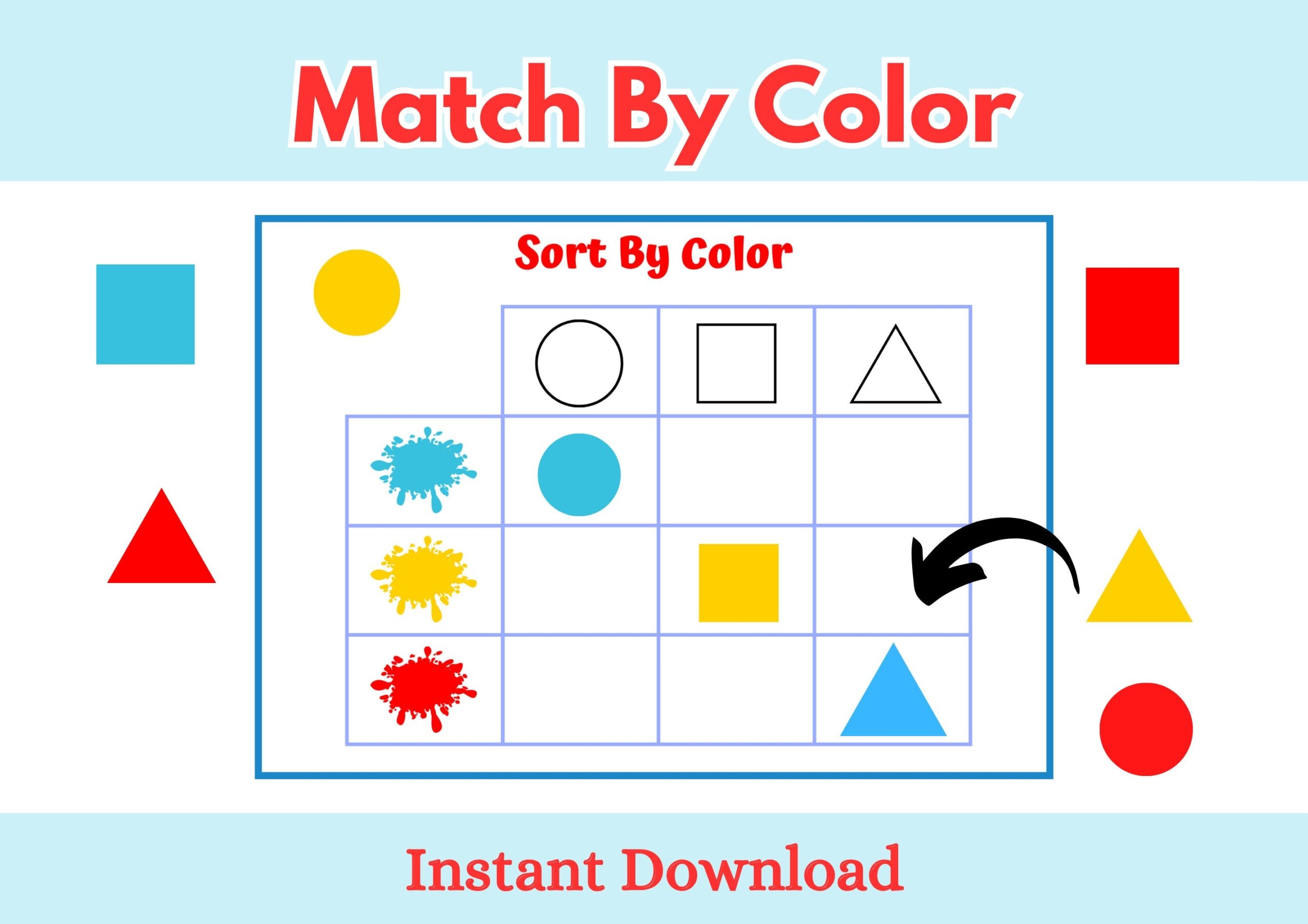 Shapes Sorting Activity By Color Color Sorting Printable Activity Etsy