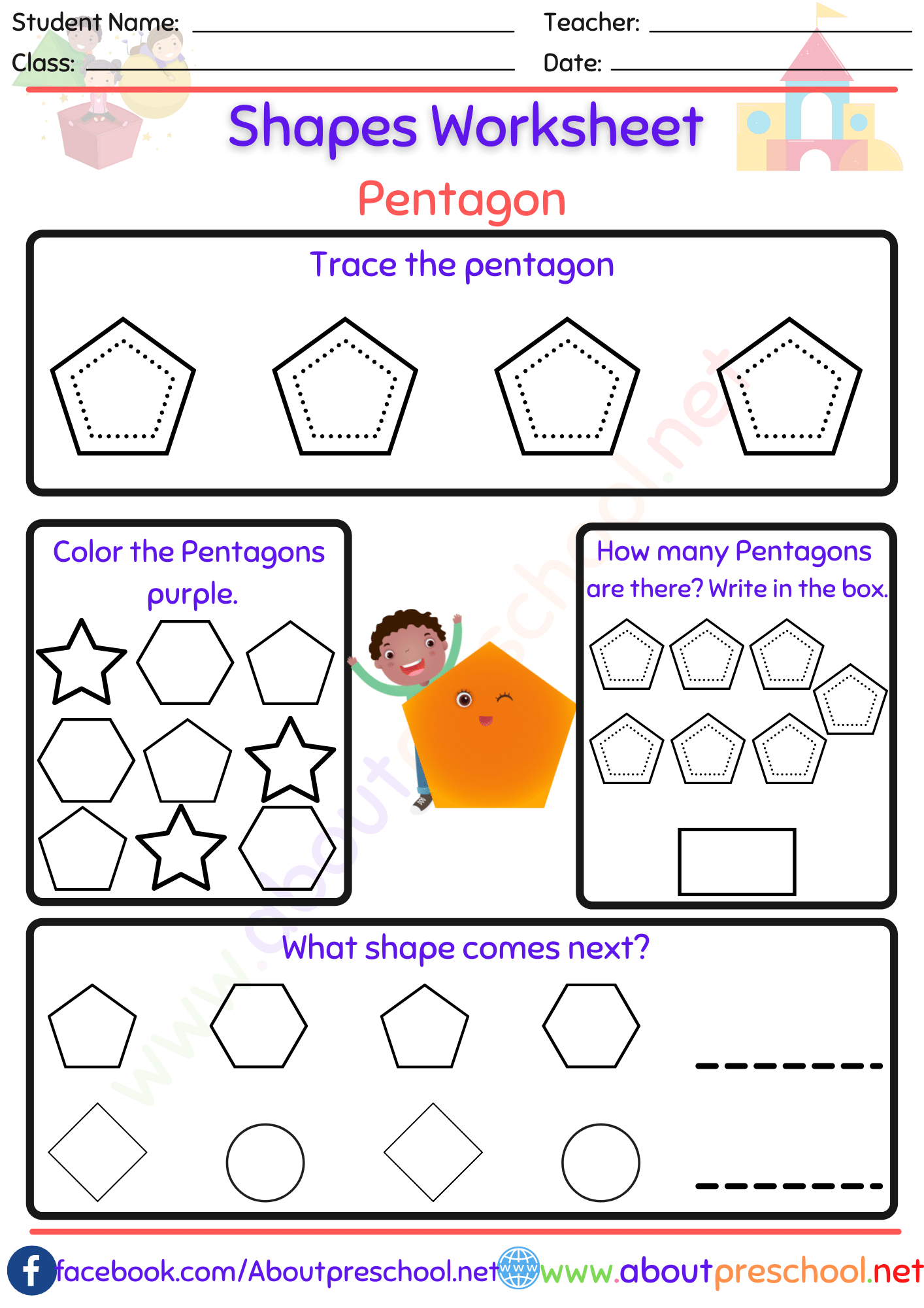 Shapes Worksheets Pentagon About Preschool