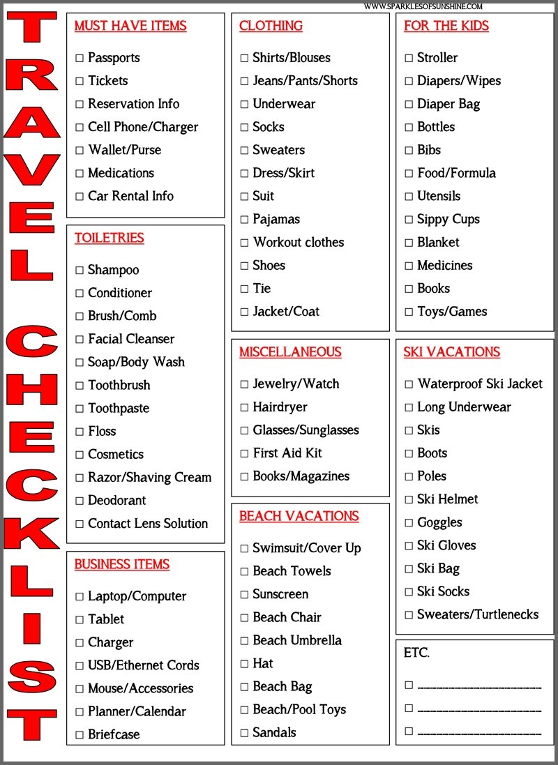 Free Printable Vacation Packing List