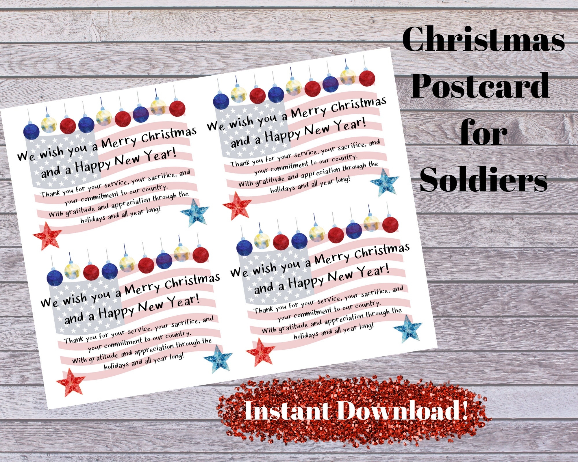 Soldier Military Christmas Card 4 To A Page Digital Download Etsy