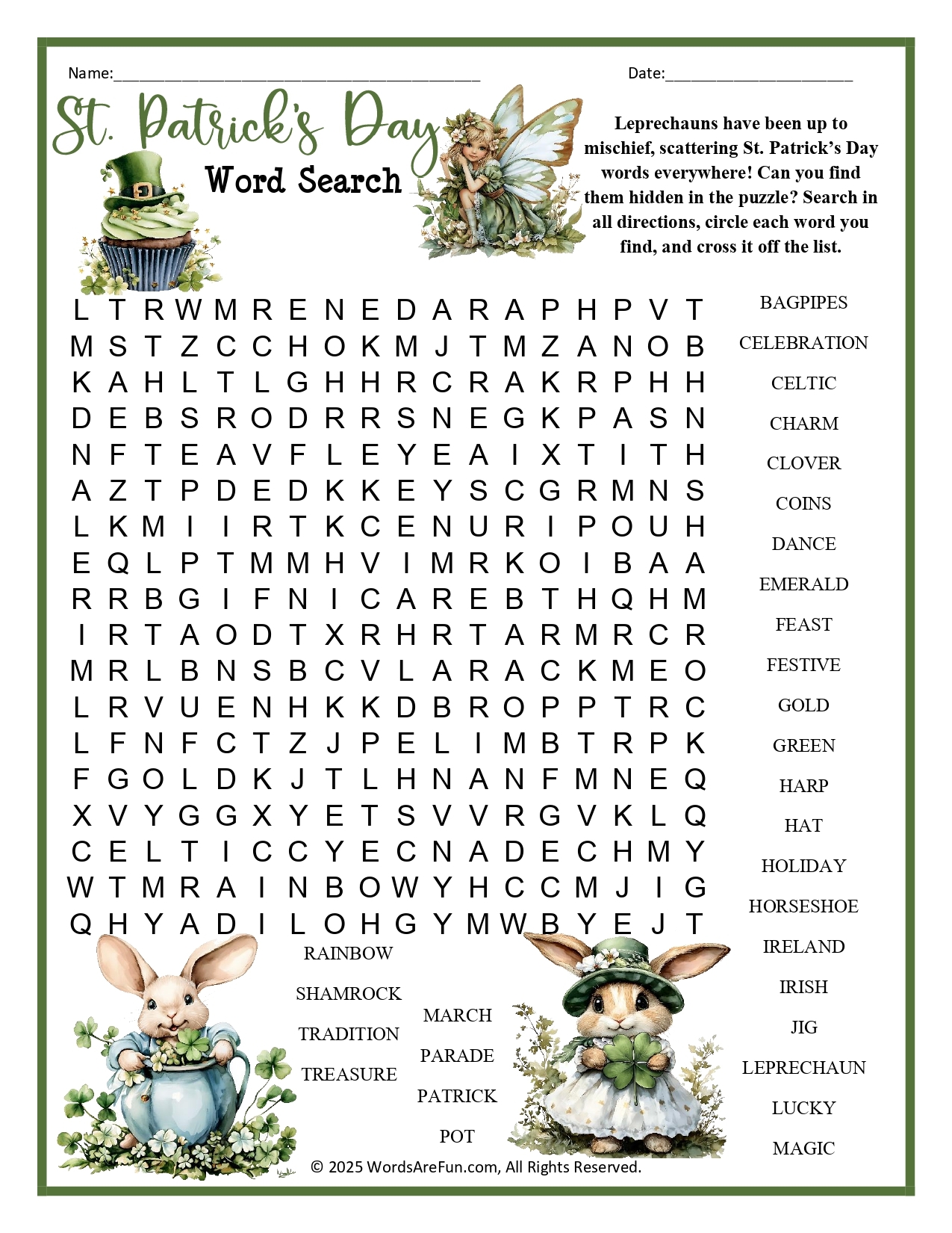St Patrick Word Search Printable